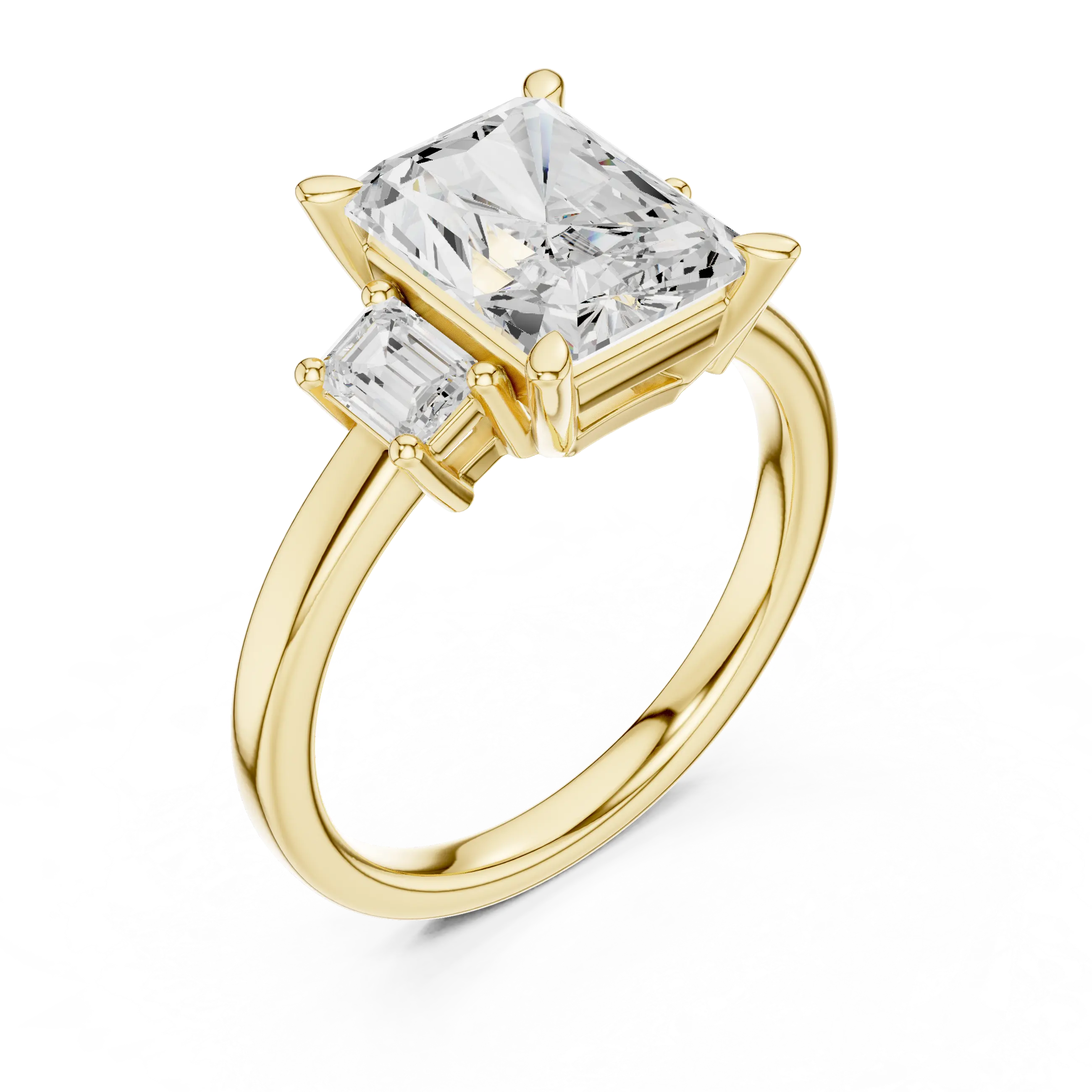 MJR0149 - Radiant Center Three Stone Ring with Side Trapezoids