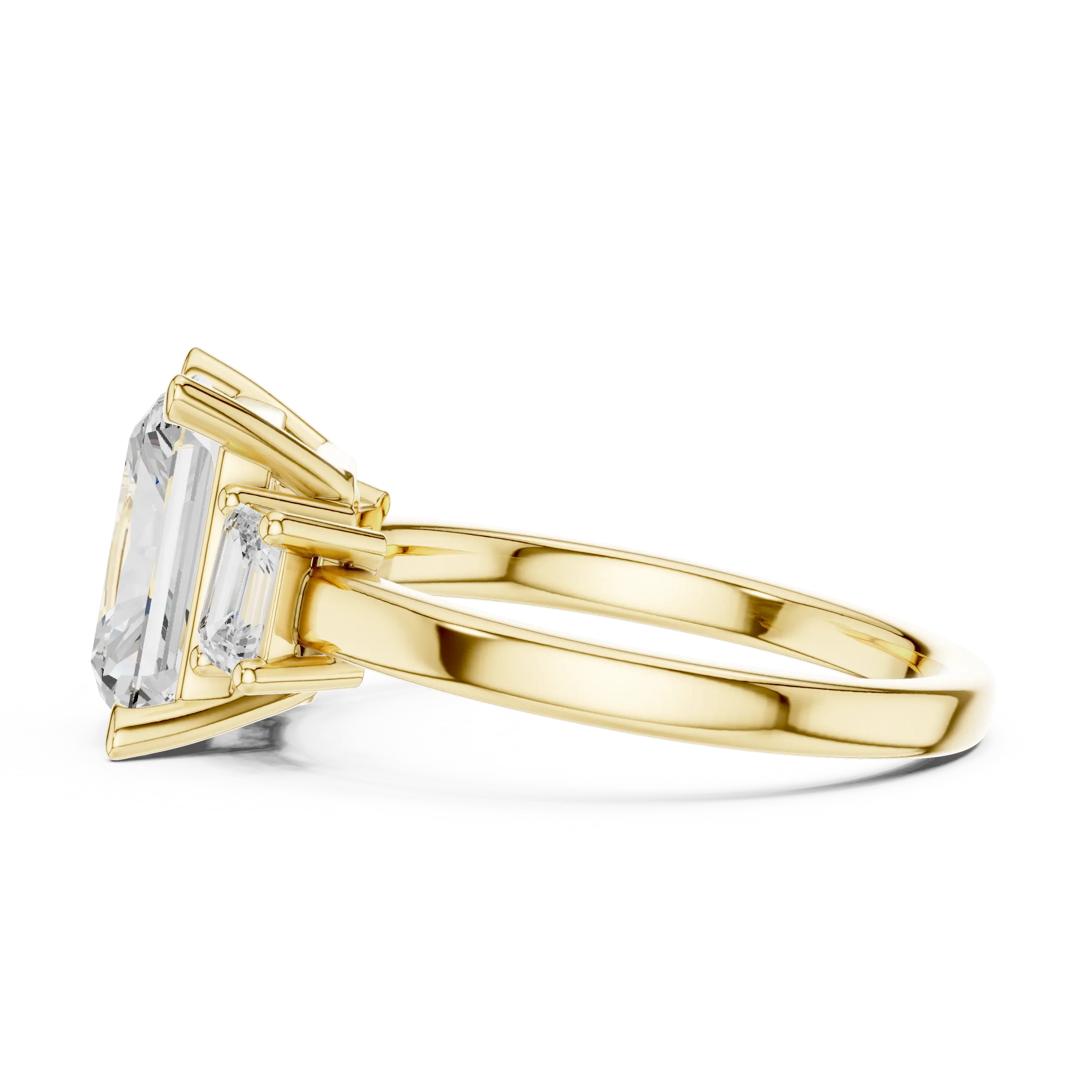 MJR0149 - Radiant Center Three Stone Ring with Side Trapezoids