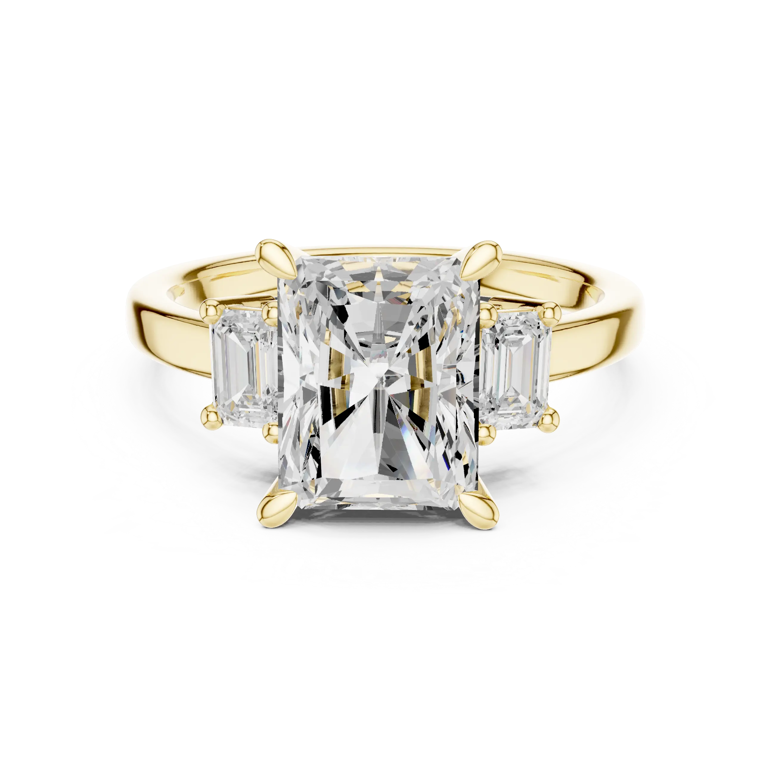 MJR0149 - Radiant Center Three Stone Ring with Side Trapezoids