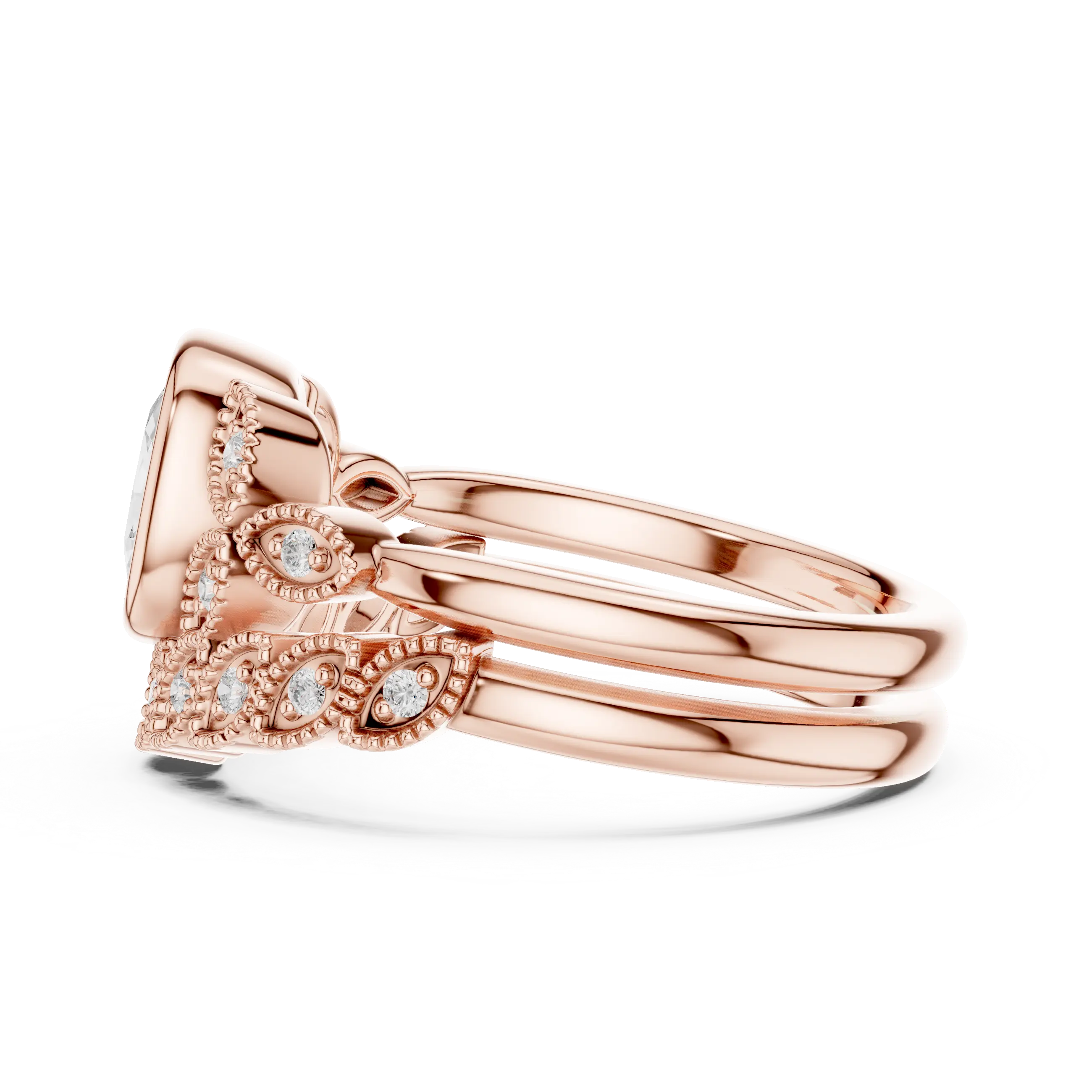 MJTW8 - Cushion Cut Bezel Set Ring with Marquise Shape Tiara Band