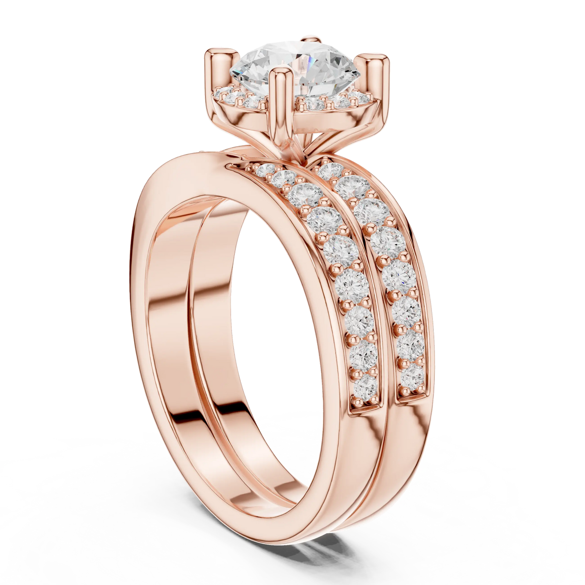1.62 Cts Lab Grown Diamond - Round in Cathedral Style Double Strand Bands