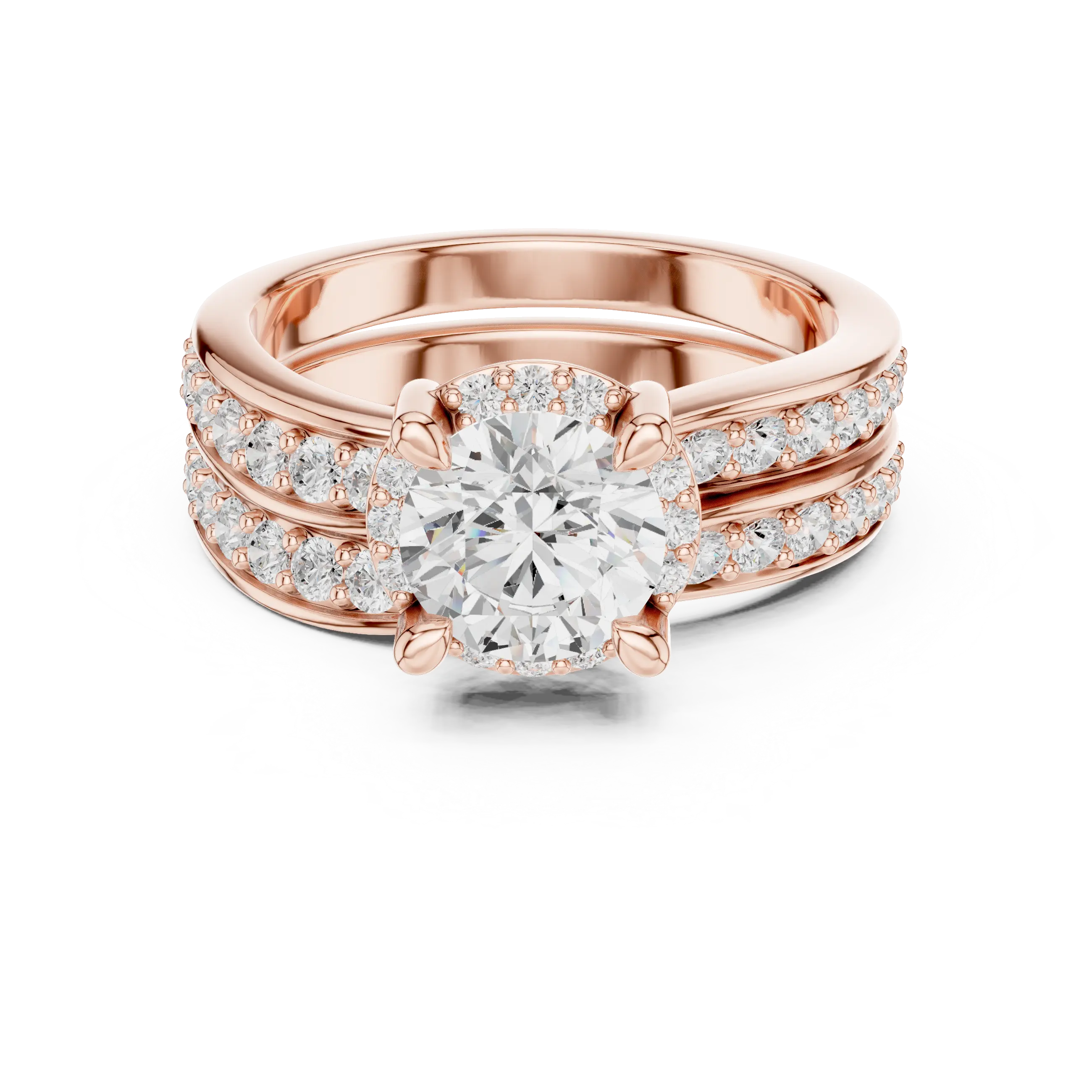 1.62 Cts Lab Grown Diamond - Round in Cathedral Style Double Strand Bands