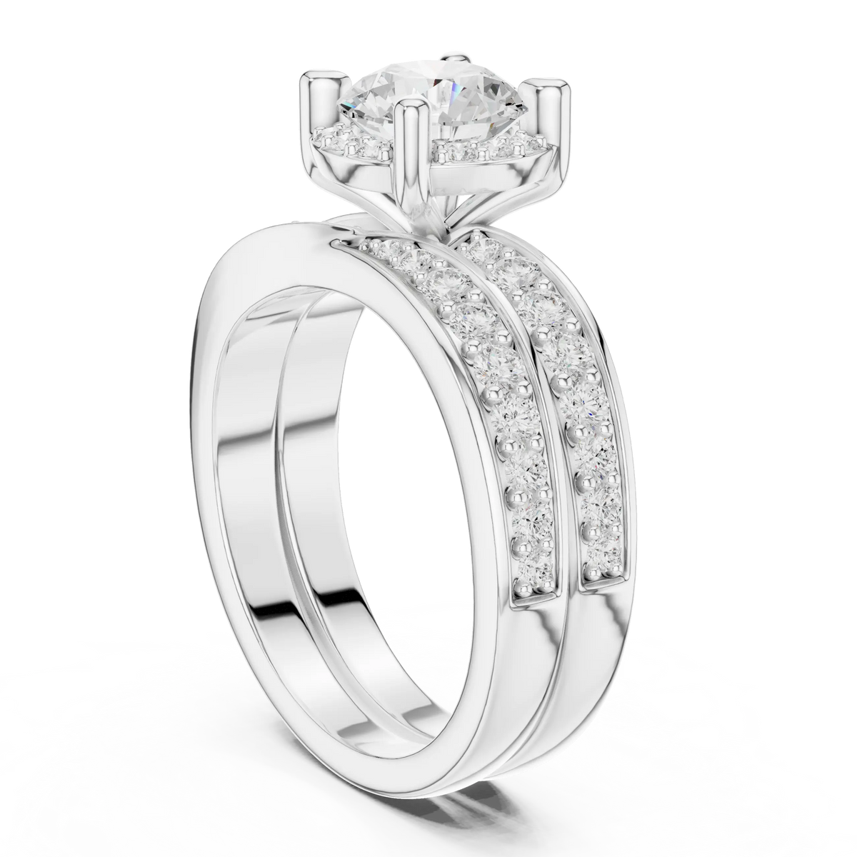 1.62 Cts Lab Grown Diamond - Round in Cathedral Style Double Strand Bands