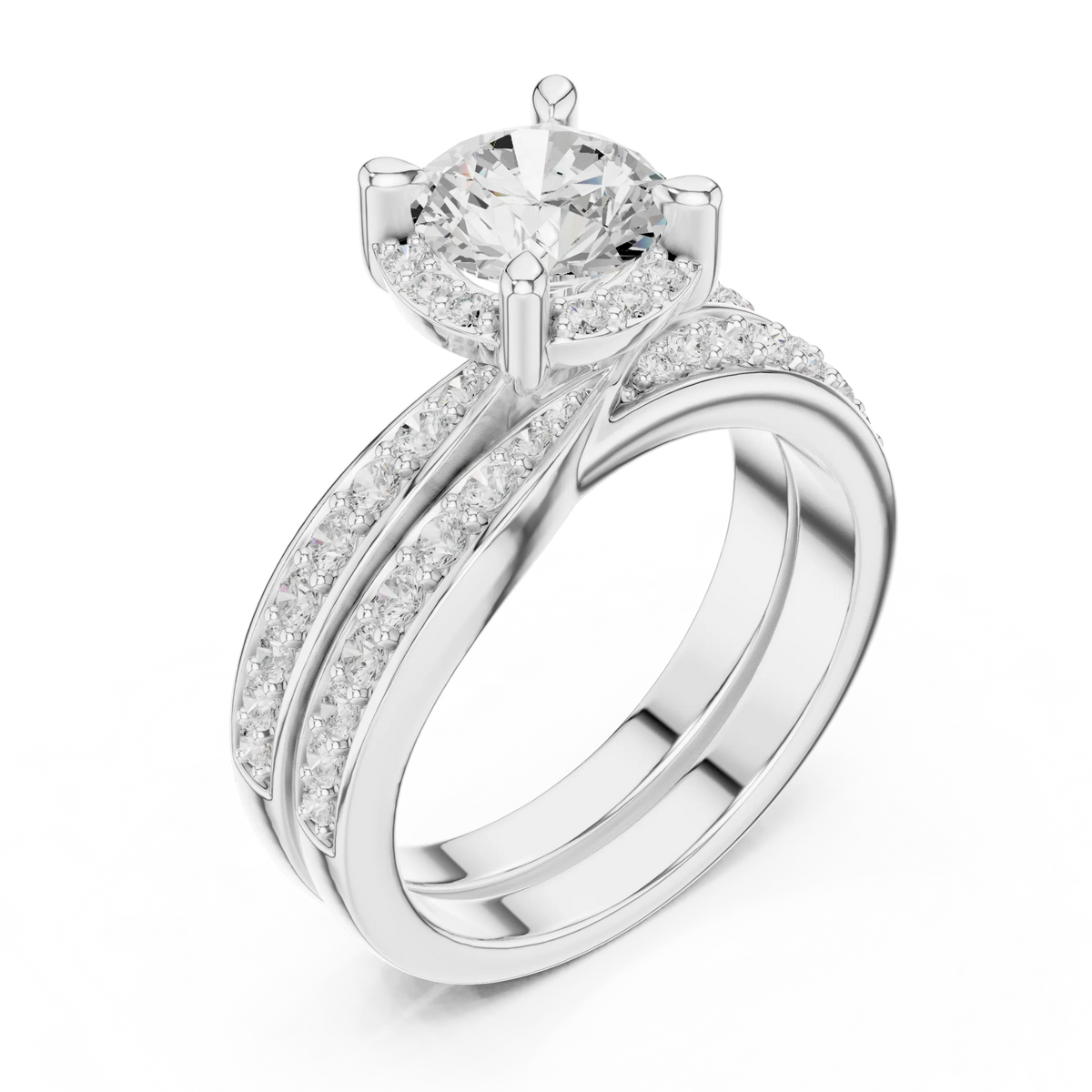 1.62 Cts Lab Grown Diamond - Round in Cathedral Style Double Strand Bands