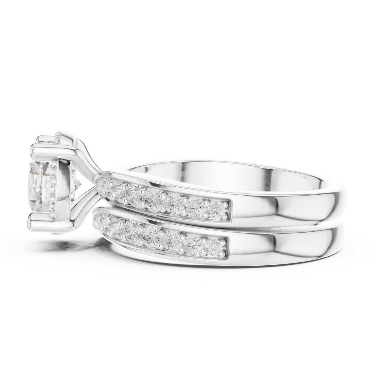 1.62 Cts Lab Grown Diamond - Round in Cathedral Style Double Strand Bands