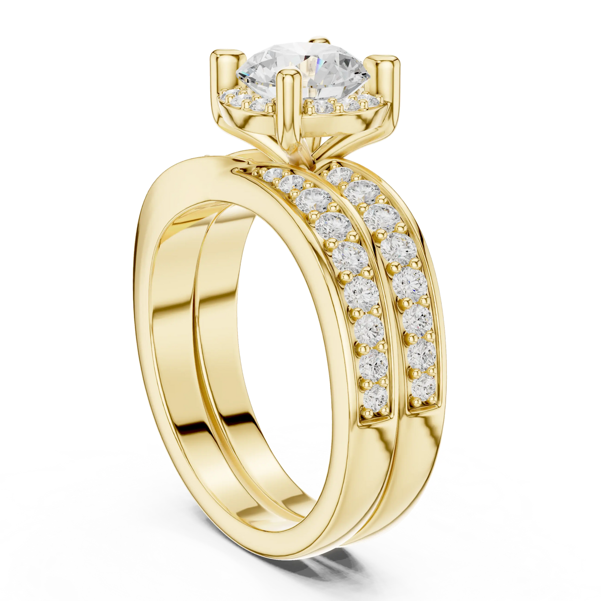 1.62 Cts Lab Grown Diamond - Round in Cathedral Style Double Strand Bands