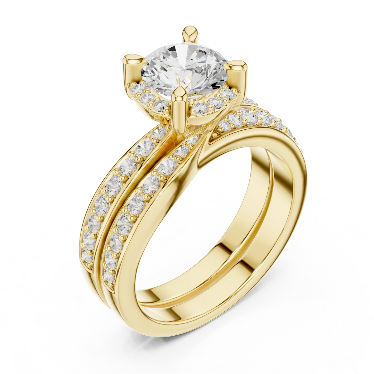 1.62 Cts Lab Grown Diamond - Round in Cathedral Style Double Strand Bands