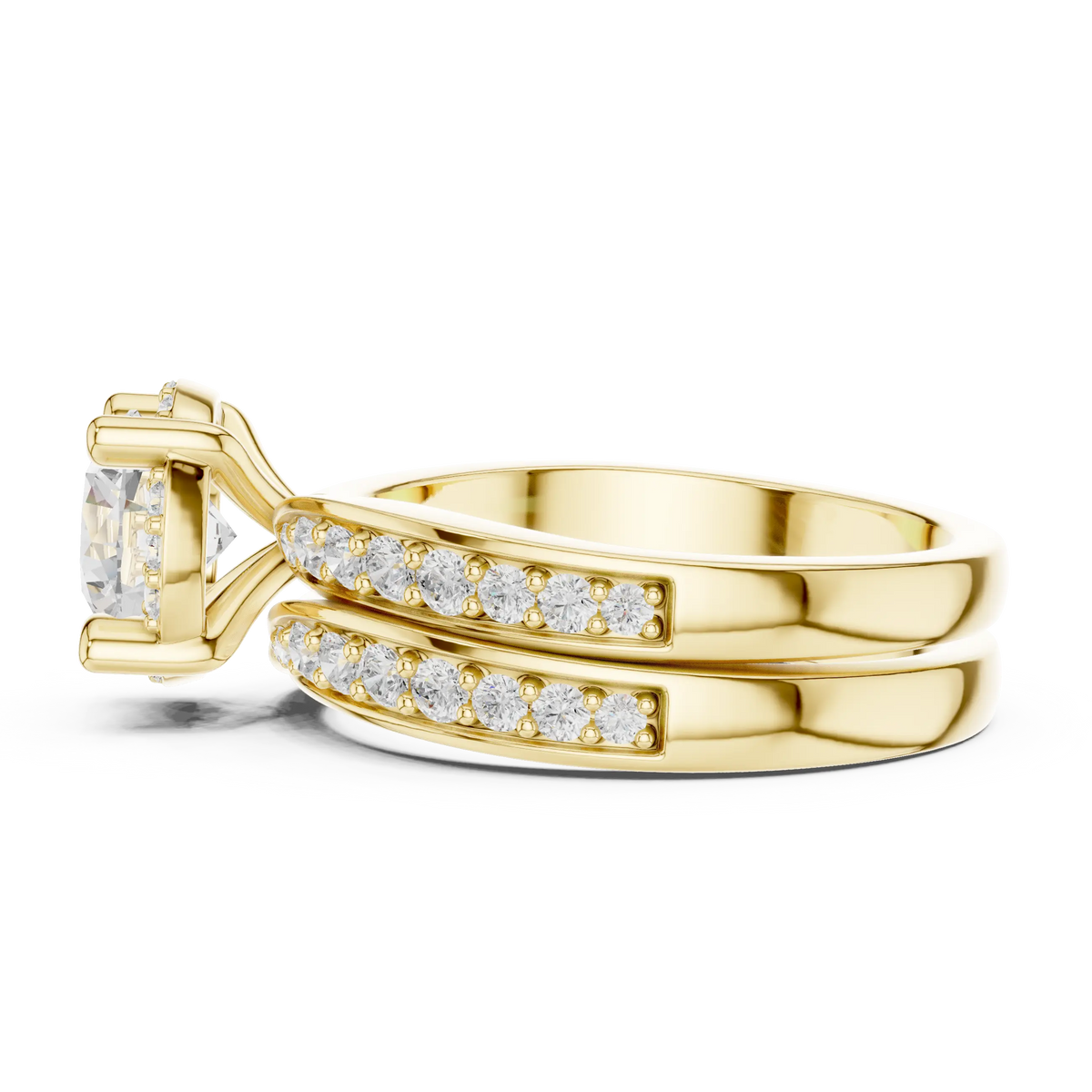 1.62 Cts Lab Grown Diamond - Round in Cathedral Style Double Strand Bands