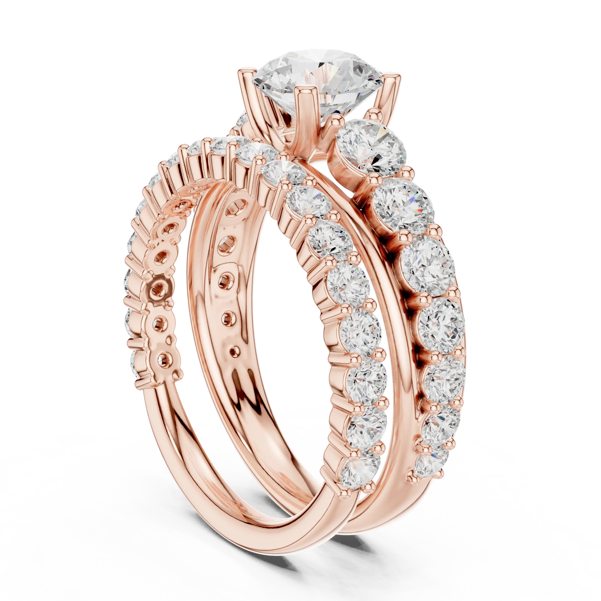 3.00 Cts Lab Grown Diamond Round Cut Eternity Style Solitaire Twin Ring