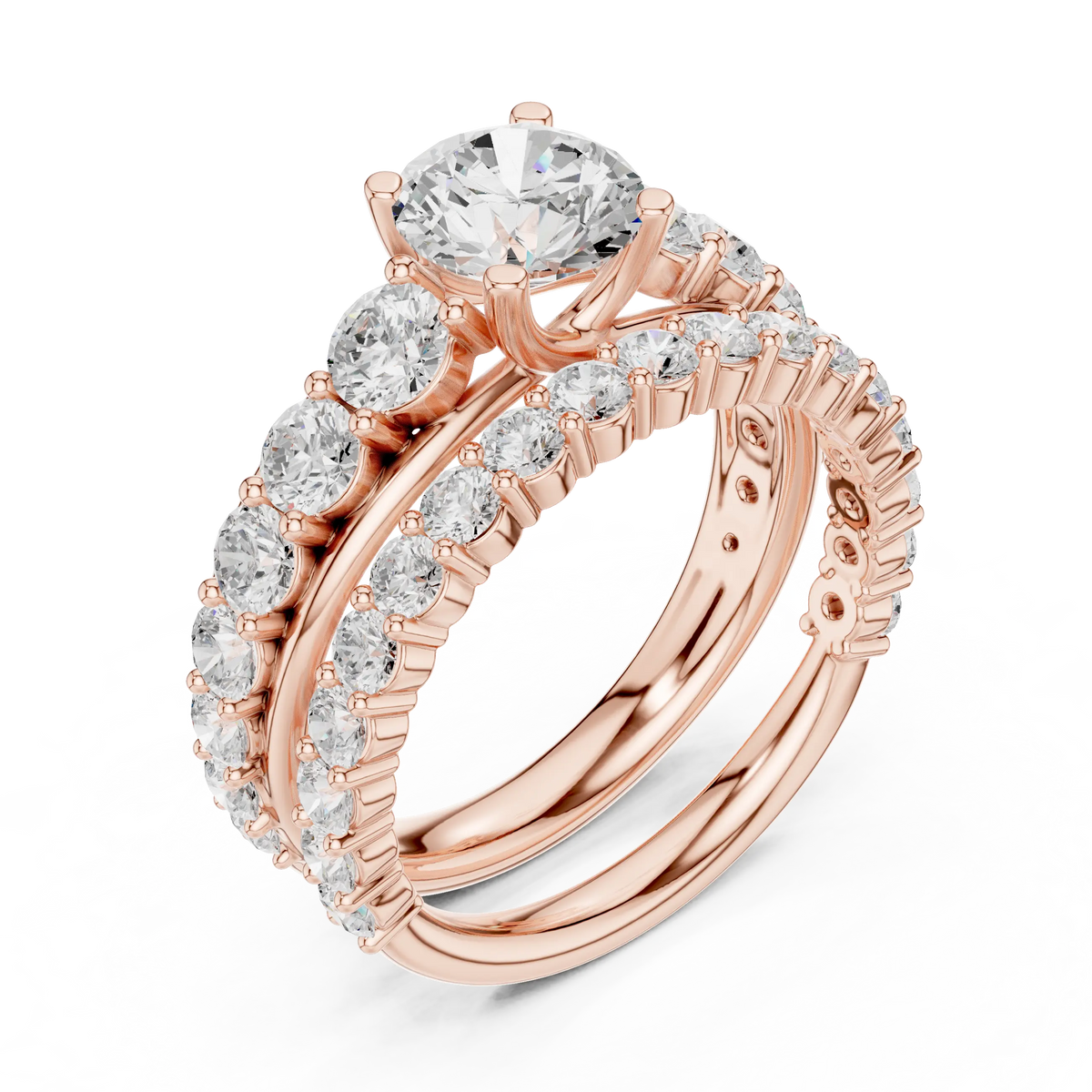 3.00 Cts Lab Grown Diamond Round Cut Eternity Style Solitaire Twin Ring