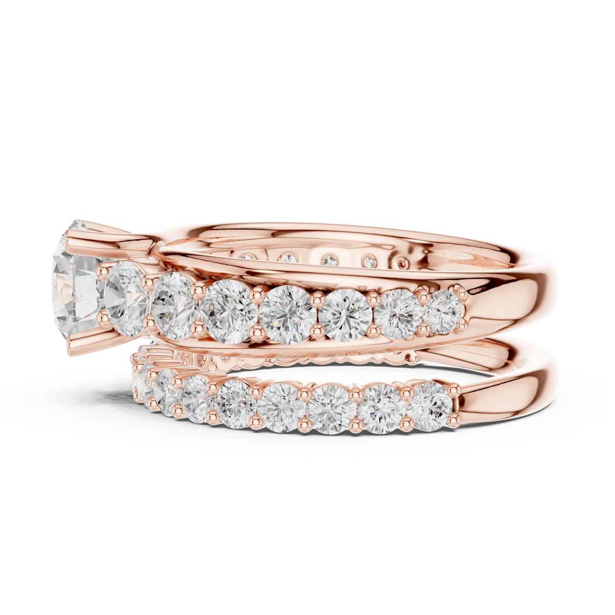 3.00 Cts Lab Grown Diamond Round Cut Eternity Style Solitaire Twin Ring