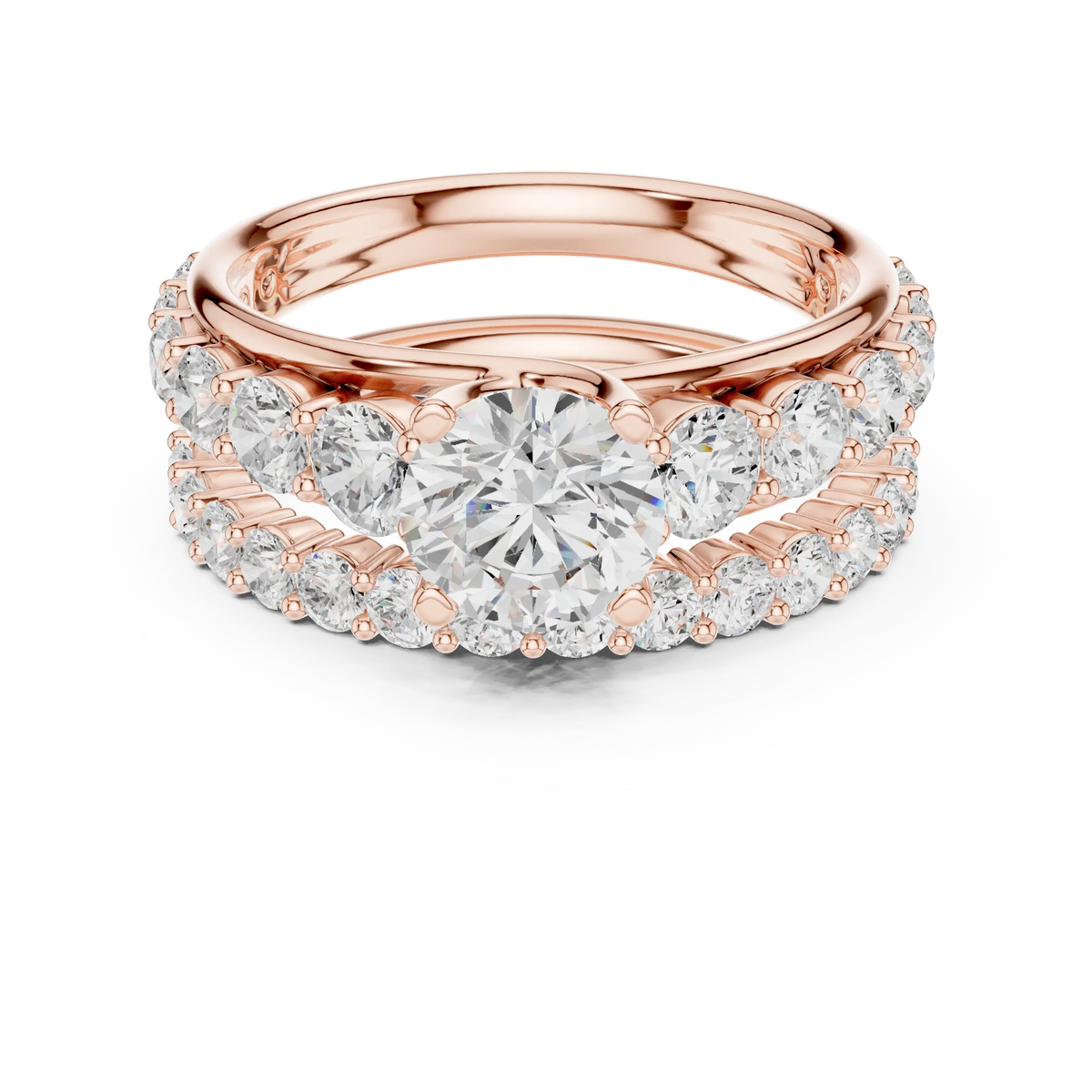 3.00 Cts Lab Grown Diamond Round Cut Eternity Style Solitaire Twin Ring