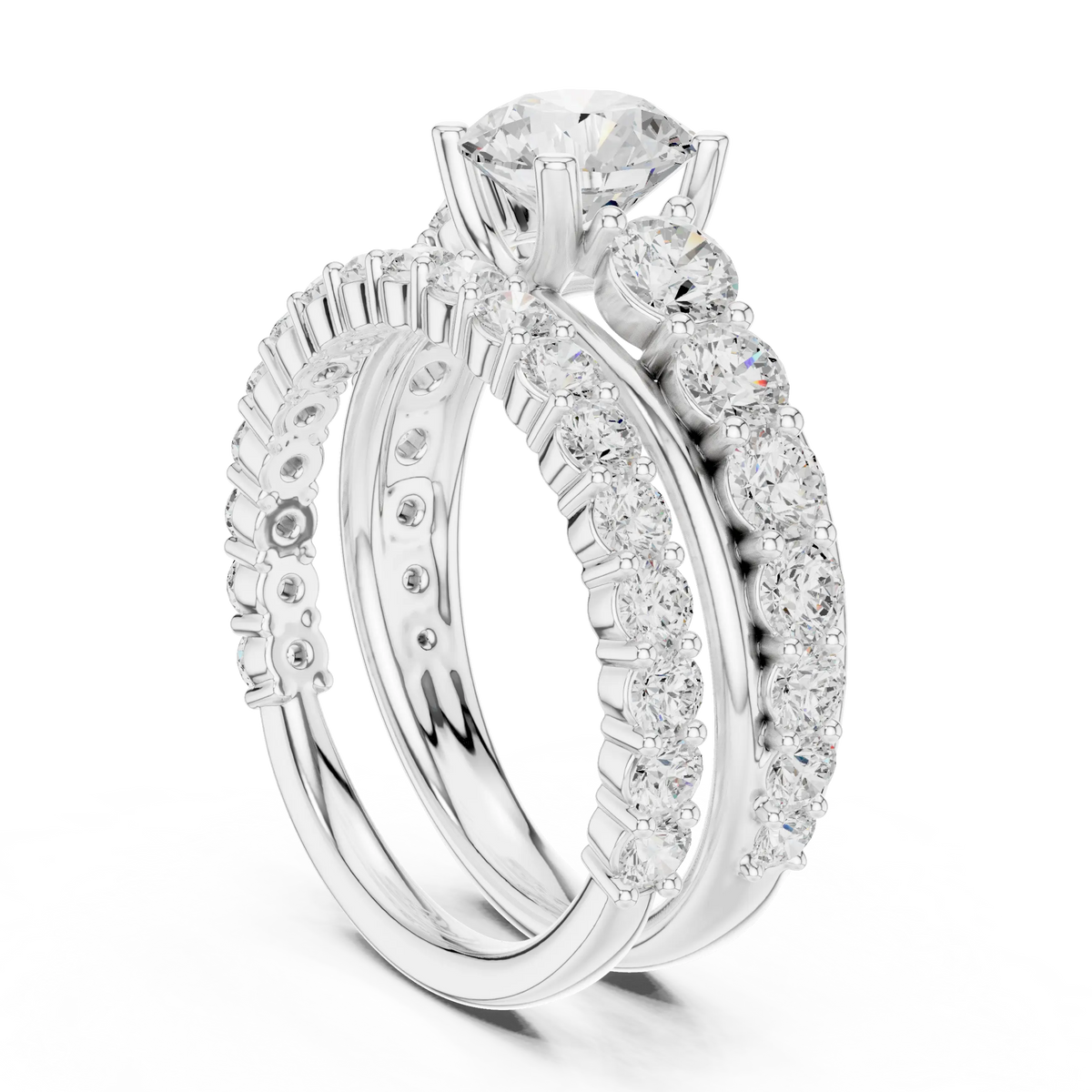 3.00 Cts Lab Grown Diamond Round Cut Eternity Style Solitaire Twin Ring