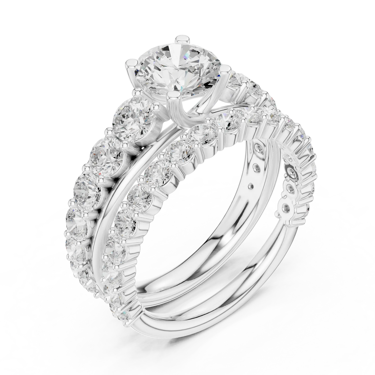 3.00 Cts Lab Grown Diamond Round Cut Eternity Style Solitaire Twin Ring