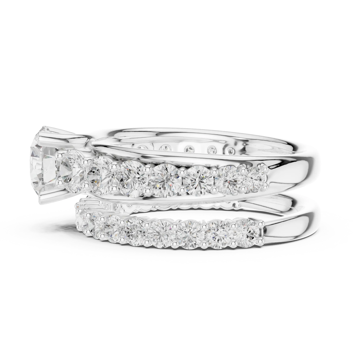 3.00 Cts Lab Grown Diamond Round Cut Eternity Style Solitaire Twin Ring