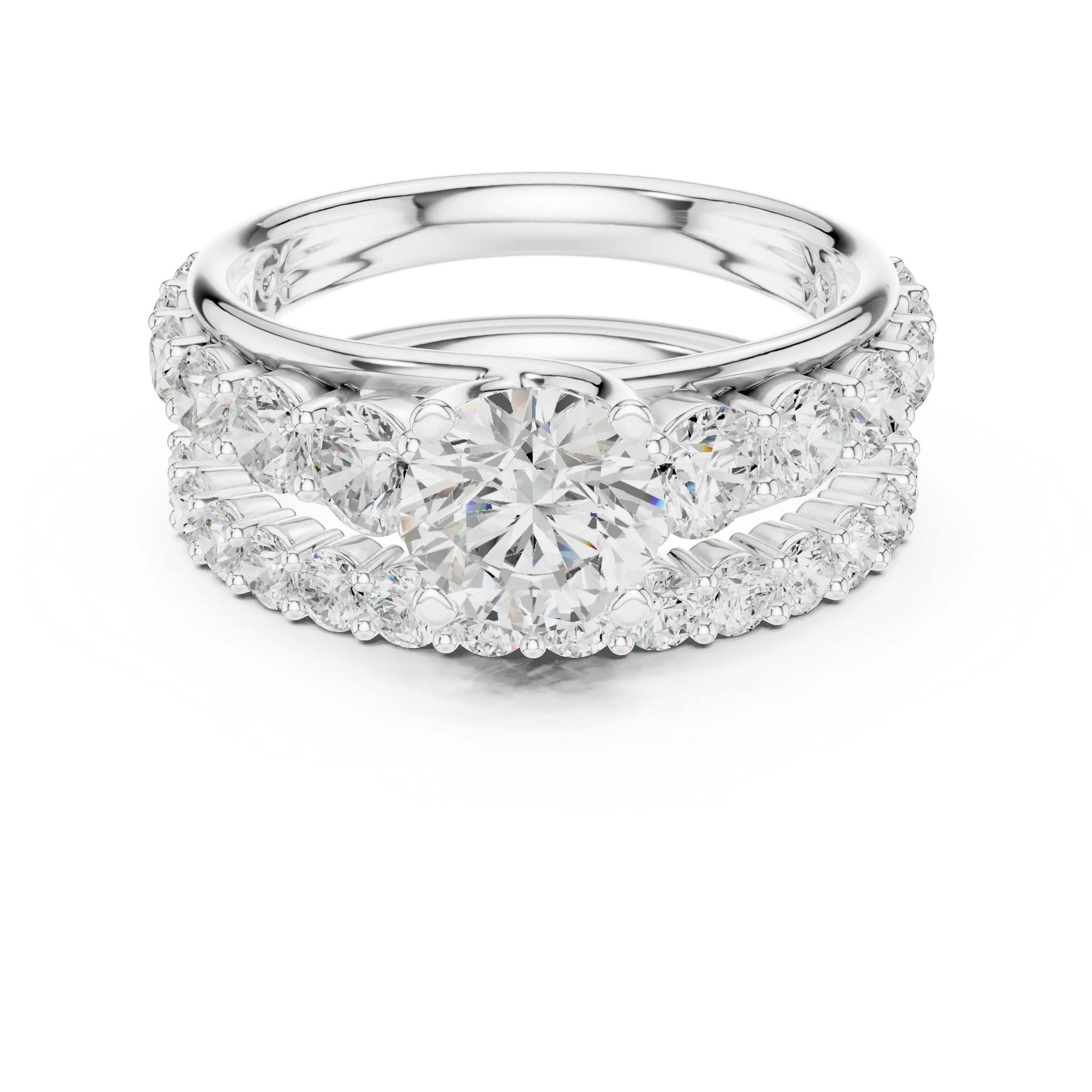 MJTW12 - Round Cut Eternity Style Solitaire Ring with Matching Band