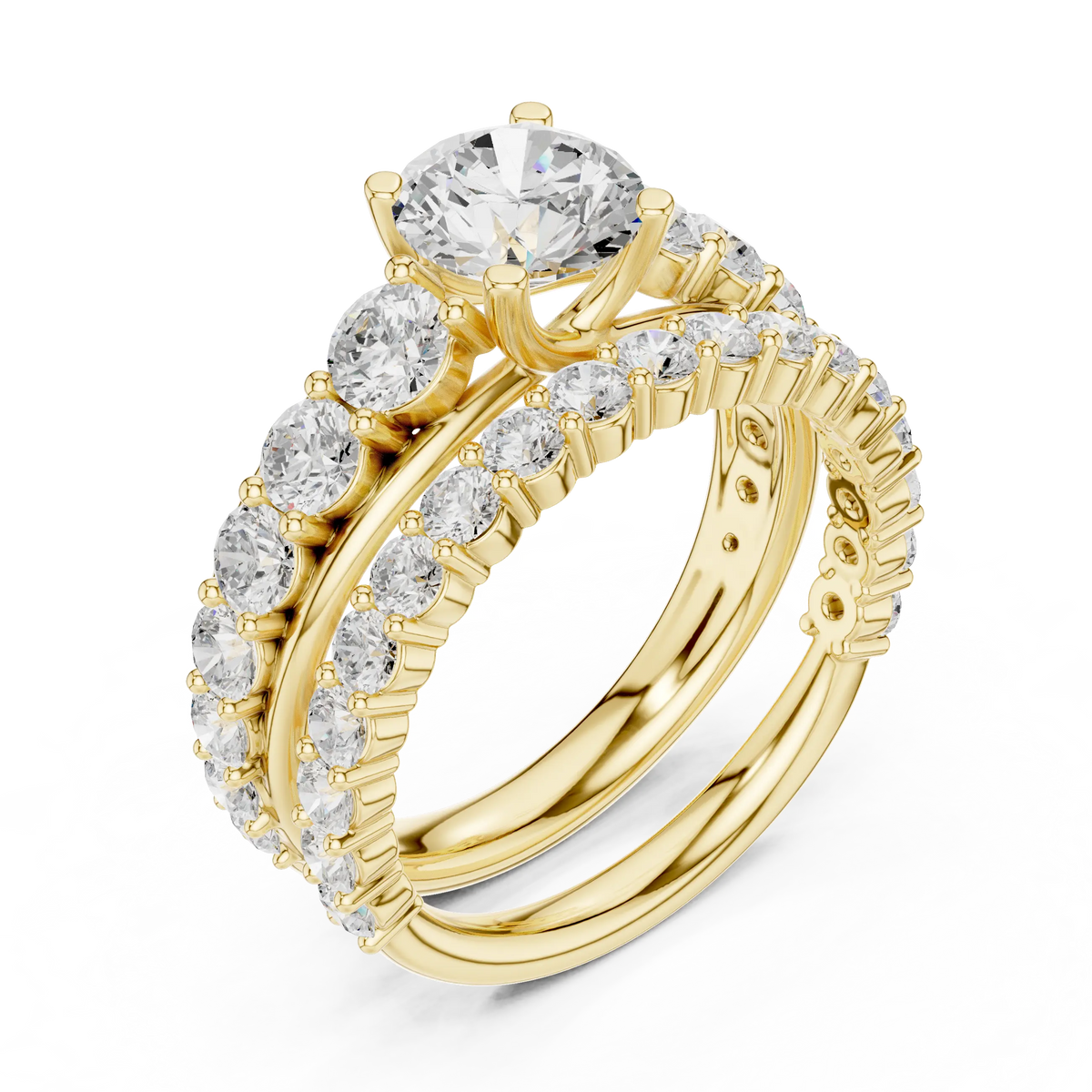 3.00 Cts Lab Grown Diamond Round Cut Eternity Style Solitaire Twin Ring