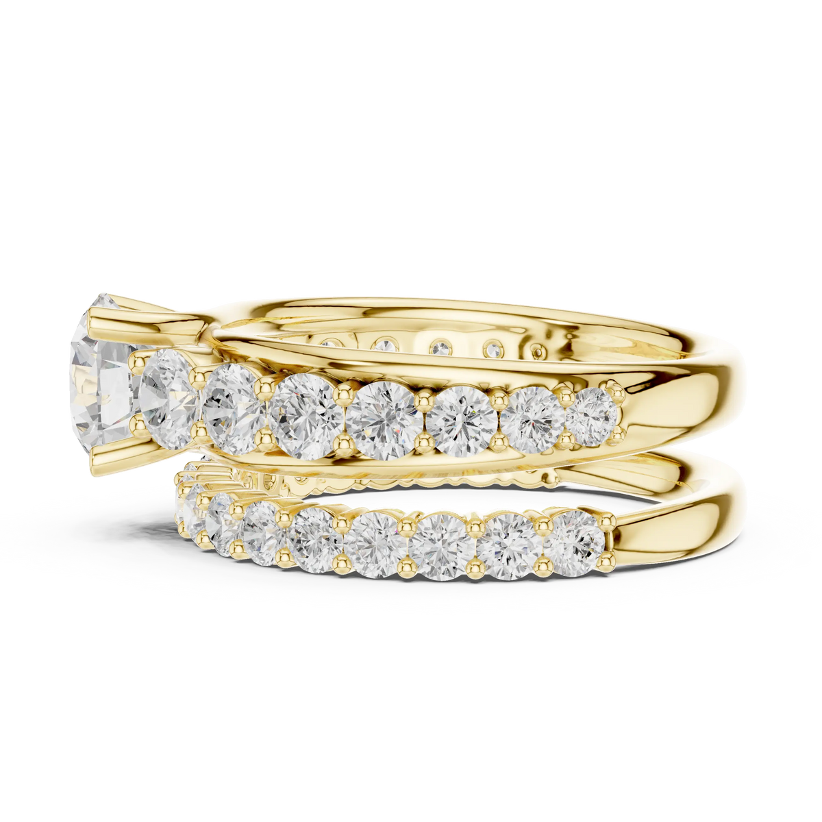 3.00 Cts Lab Grown Diamond Round Cut Eternity Style Solitaire Twin Ring
