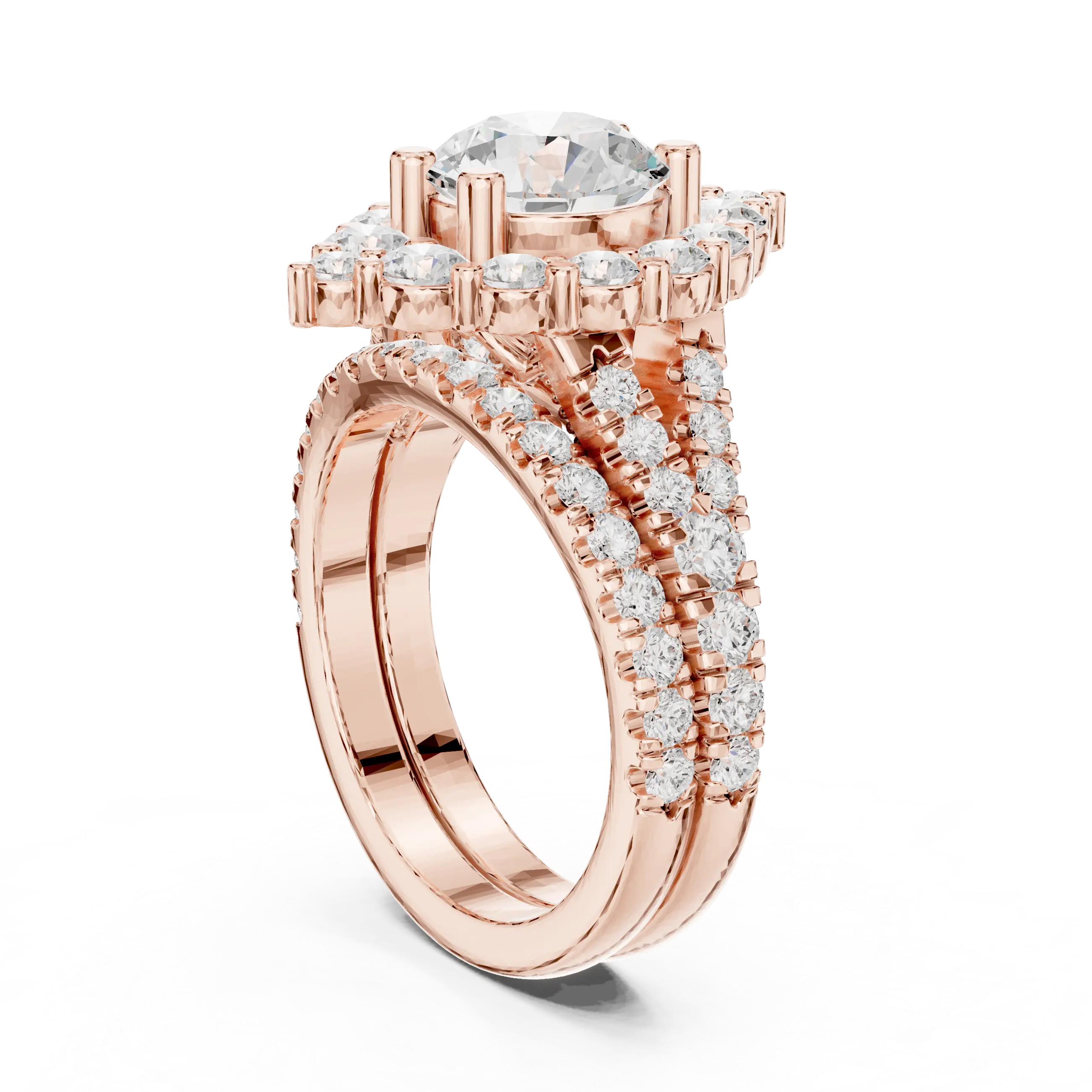 MJTW13 - Baroque Geometric Double Halo Round Cut Bridal Set