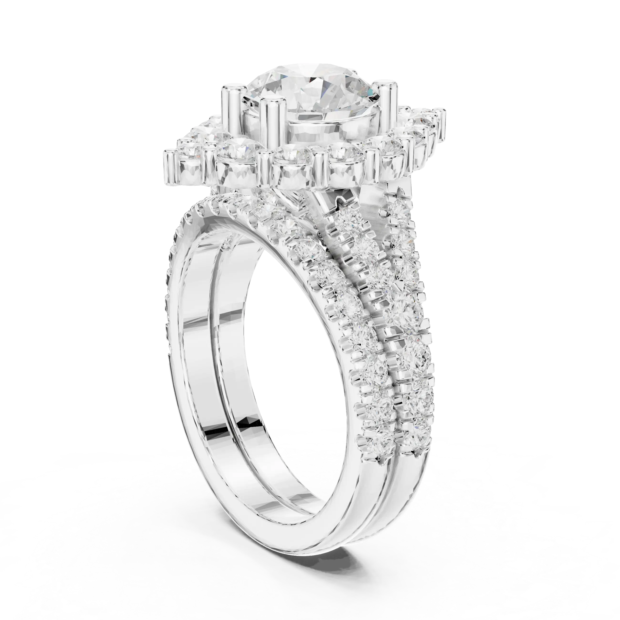 MJTW13 - Baroque Geometric Double Halo Round Cut Bridal Set