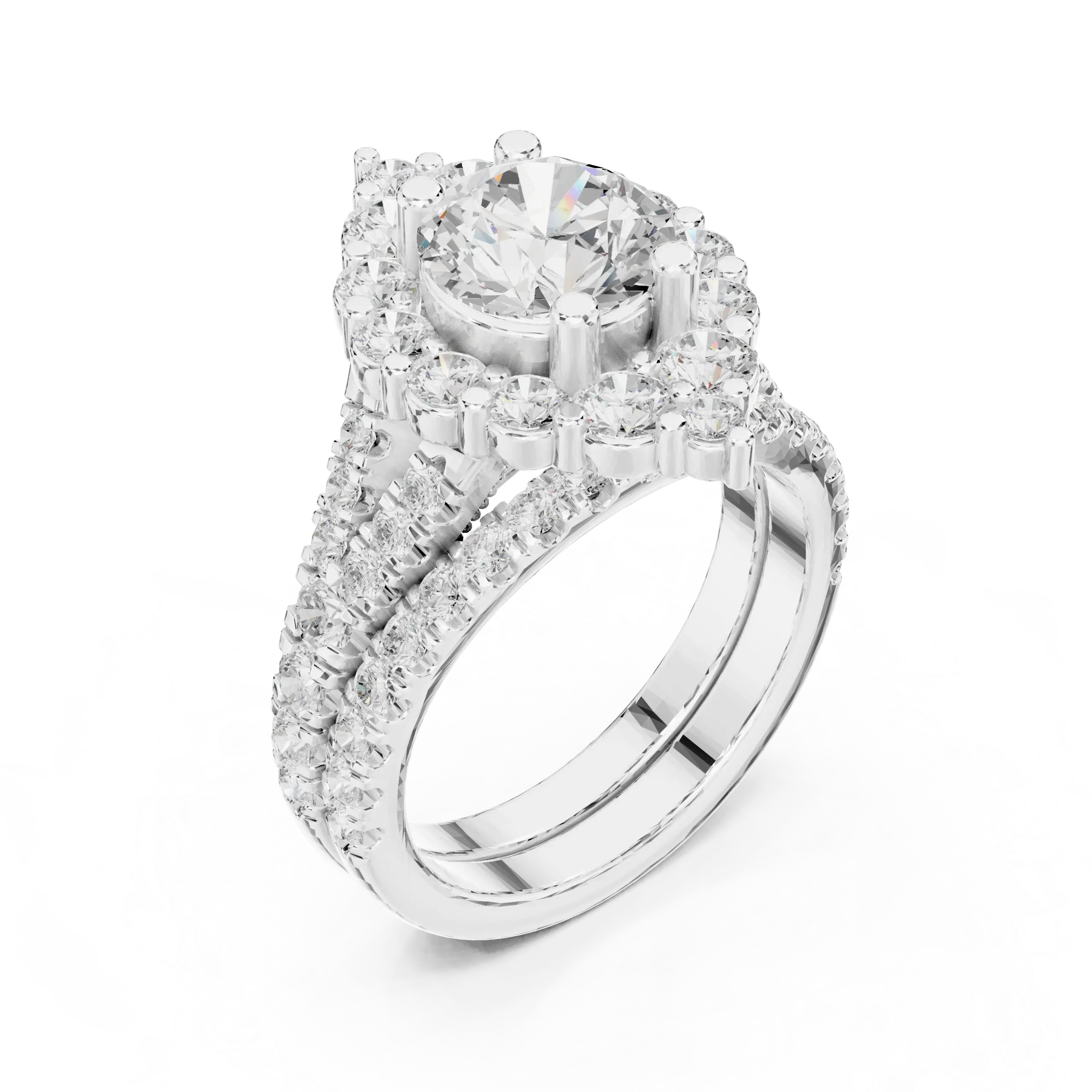 MJTW13 - Baroque Geometric Double Halo Round Cut Bridal Set