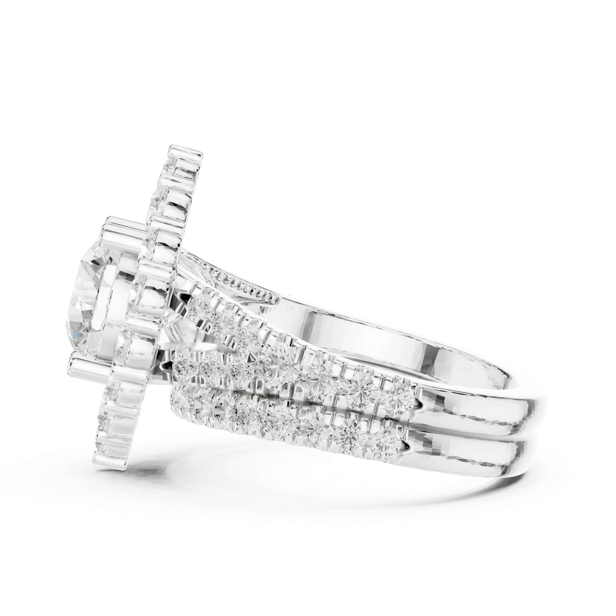 MJTW13 - Baroque Geometric Double Halo Round Cut Bridal Set