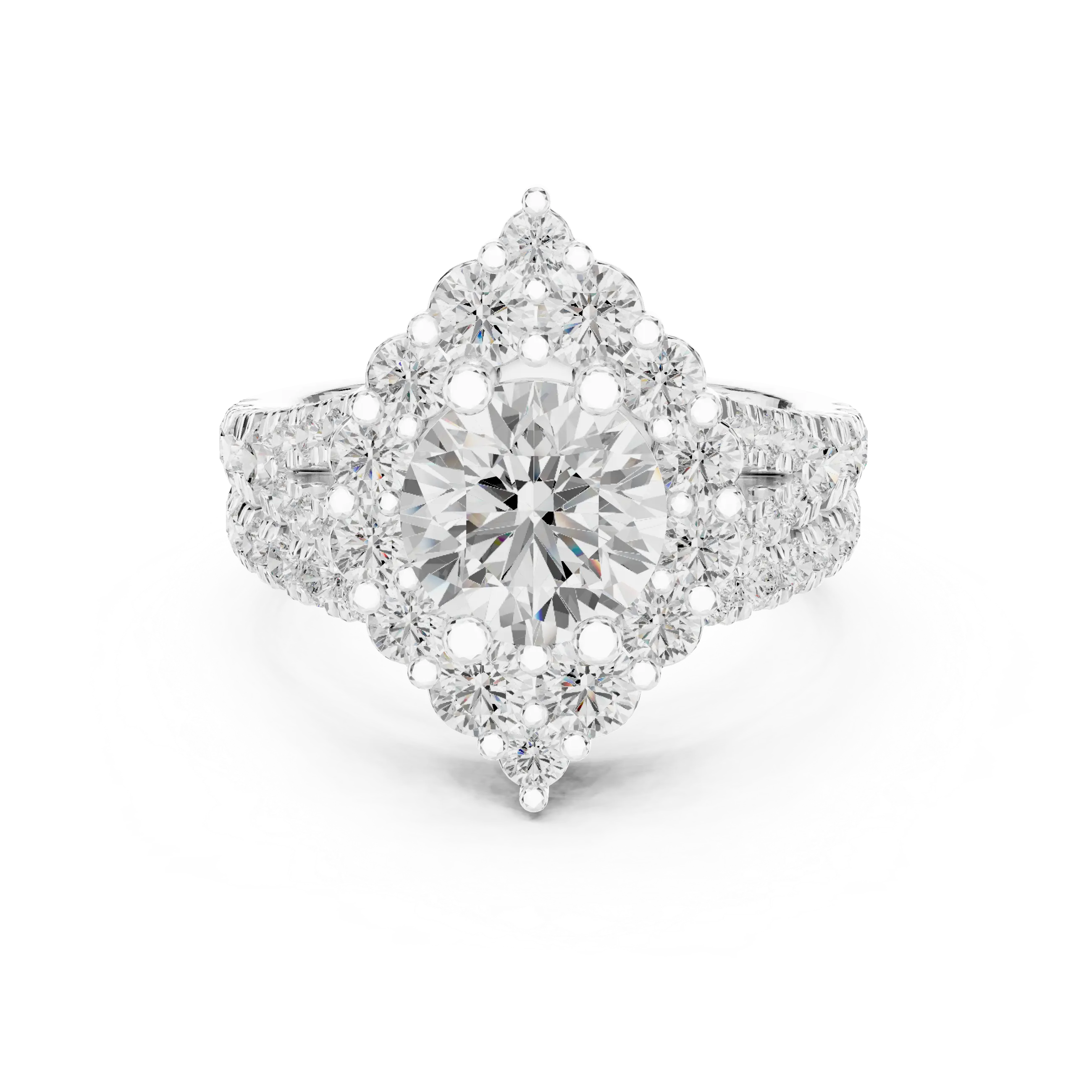 MJTW13 - Baroque Geometric Double Halo Round Cut Bridal Set