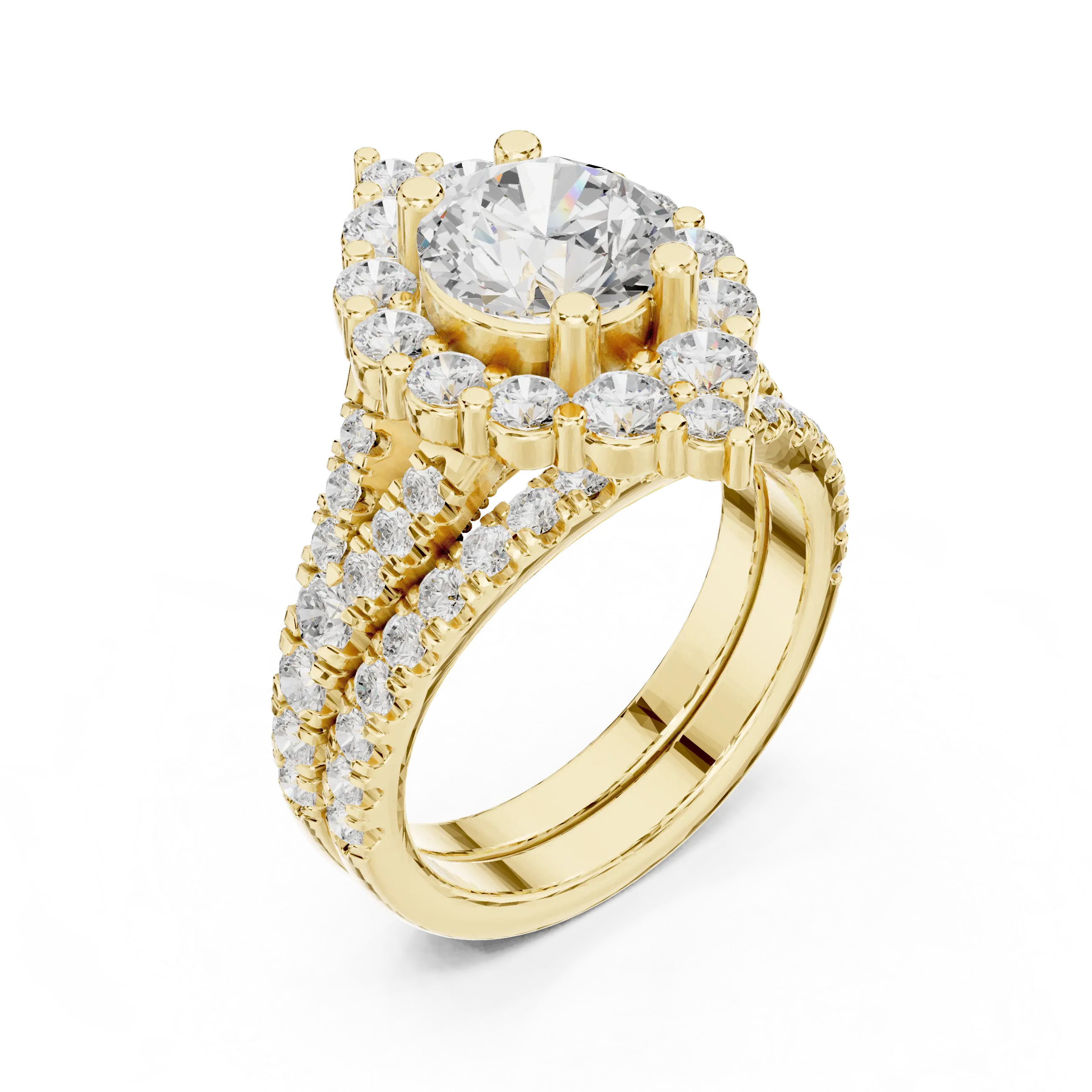 MJTW13 - Baroque Geometric Double Halo Round Cut Bridal Set