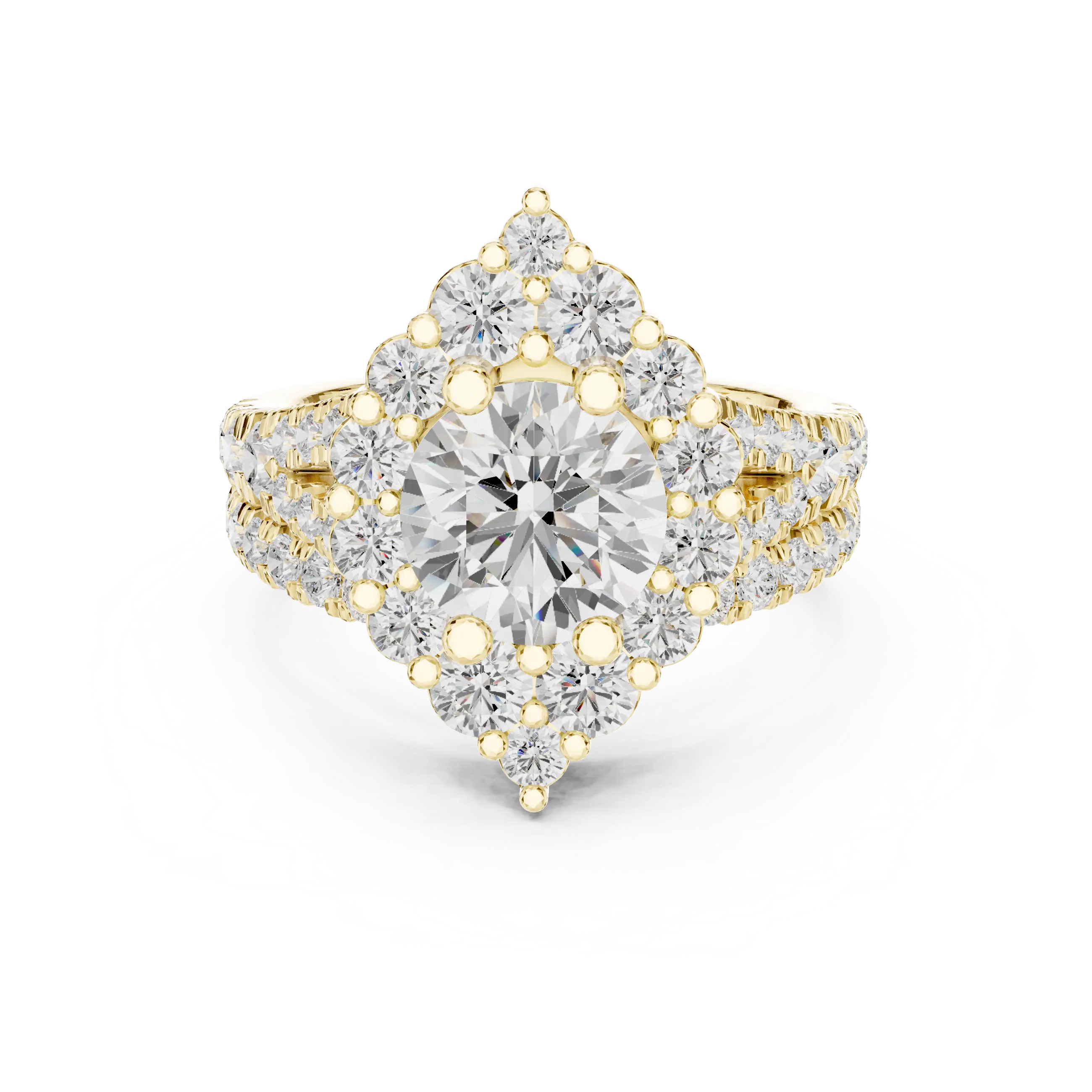 MJTW13 - Baroque Geometric Double Halo Round Cut Bridal Set