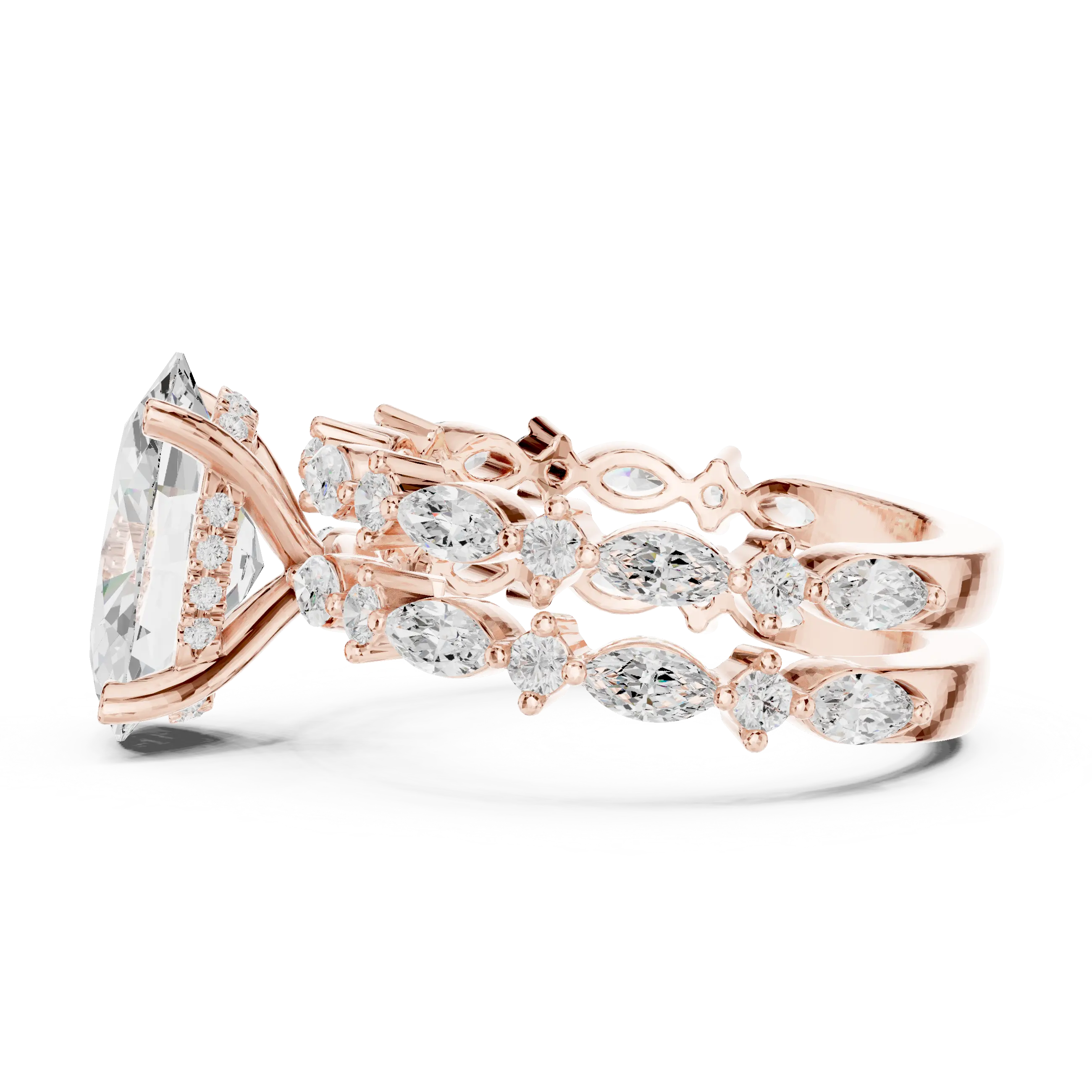 MJTW14 - Oval Cut Hidden Halo Solitaire with Marquise Shape Bands