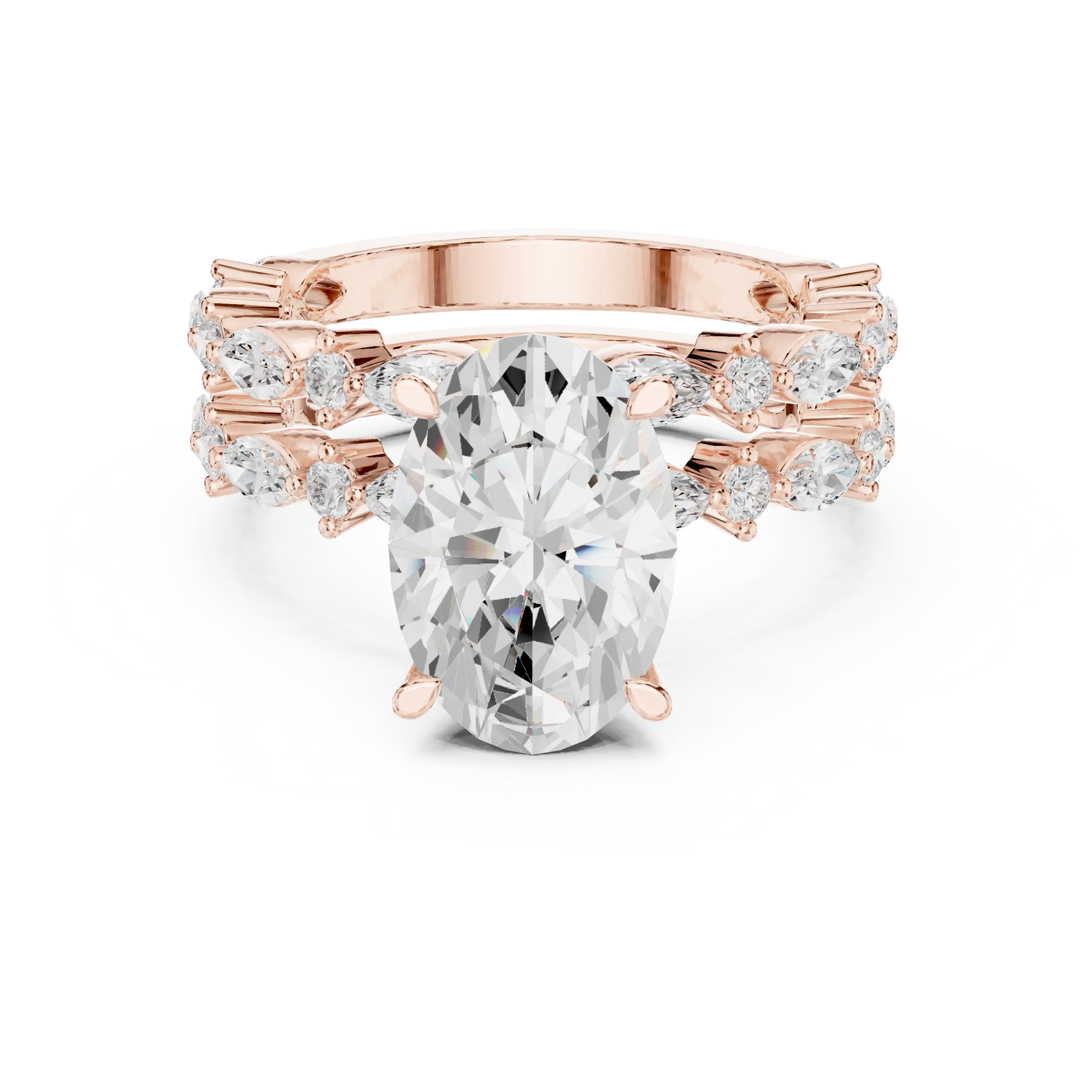 MJTW14 - Oval Cut Hidden Halo Solitaire with Marquise Shape Bands