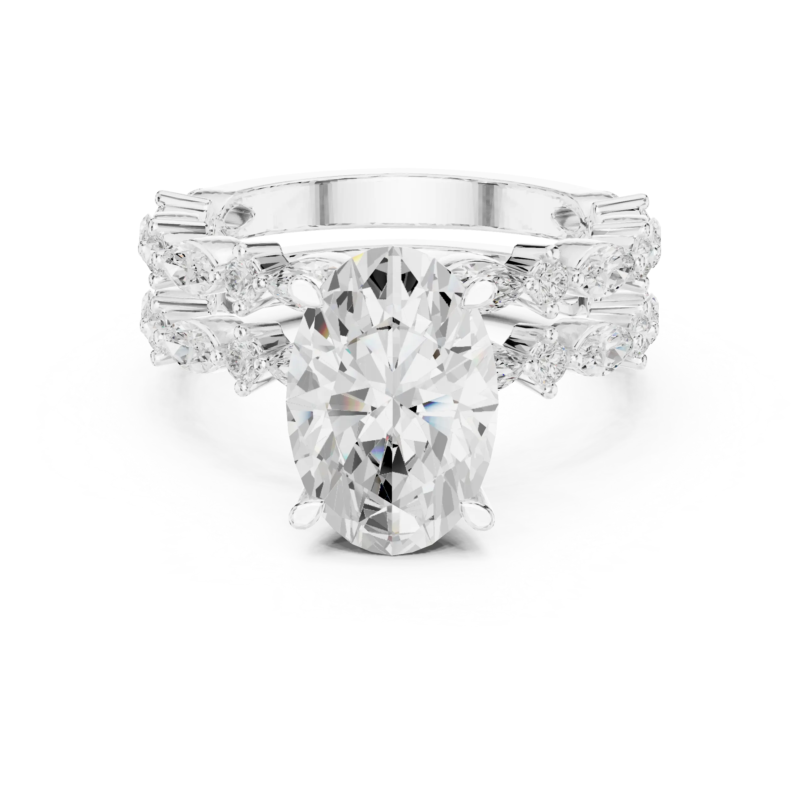 MJTW14 - Oval Cut Hidden Halo Solitaire with Marquise Shape Bands