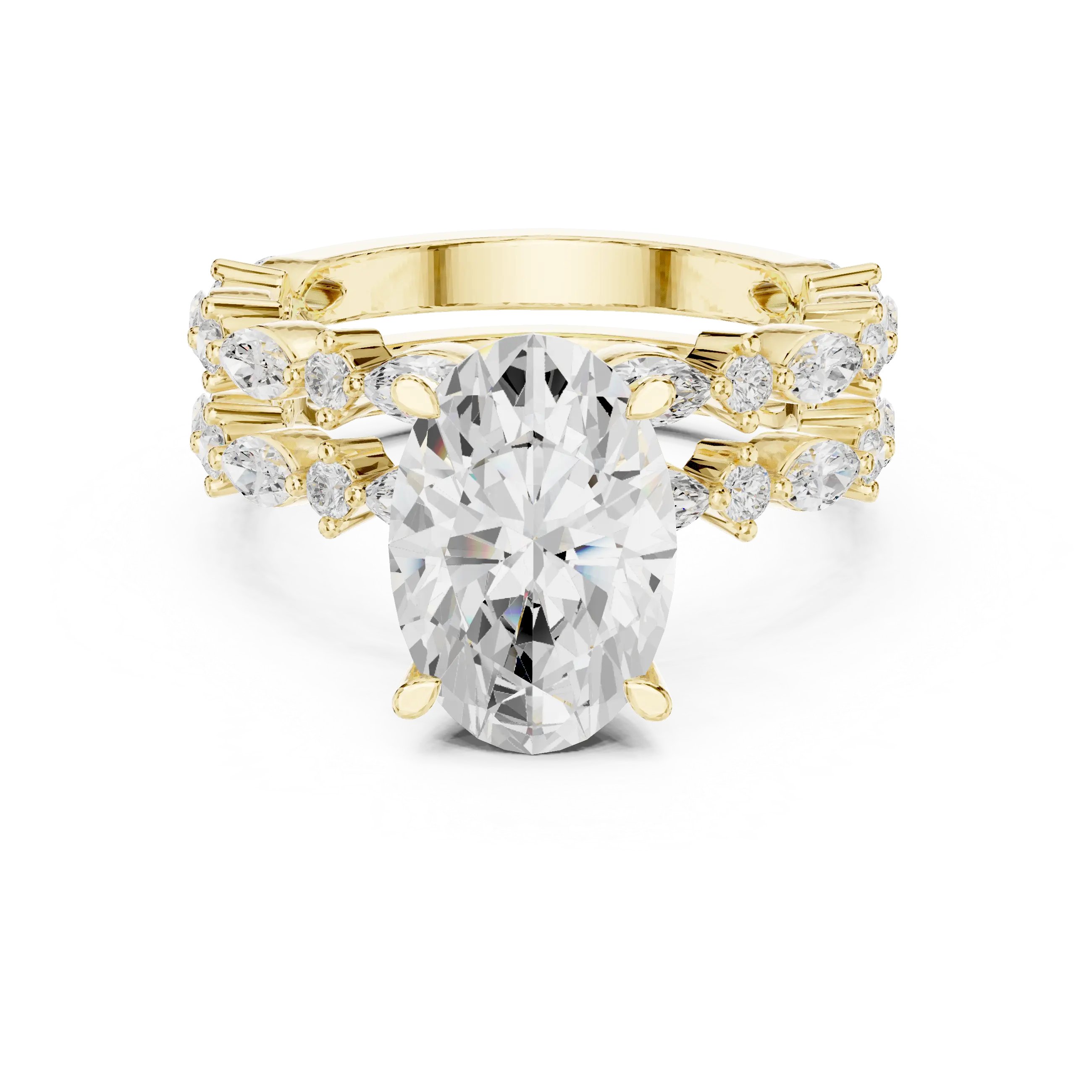 MJTW14 - Oval Cut Hidden Halo Solitaire with Marquise Shape Bands