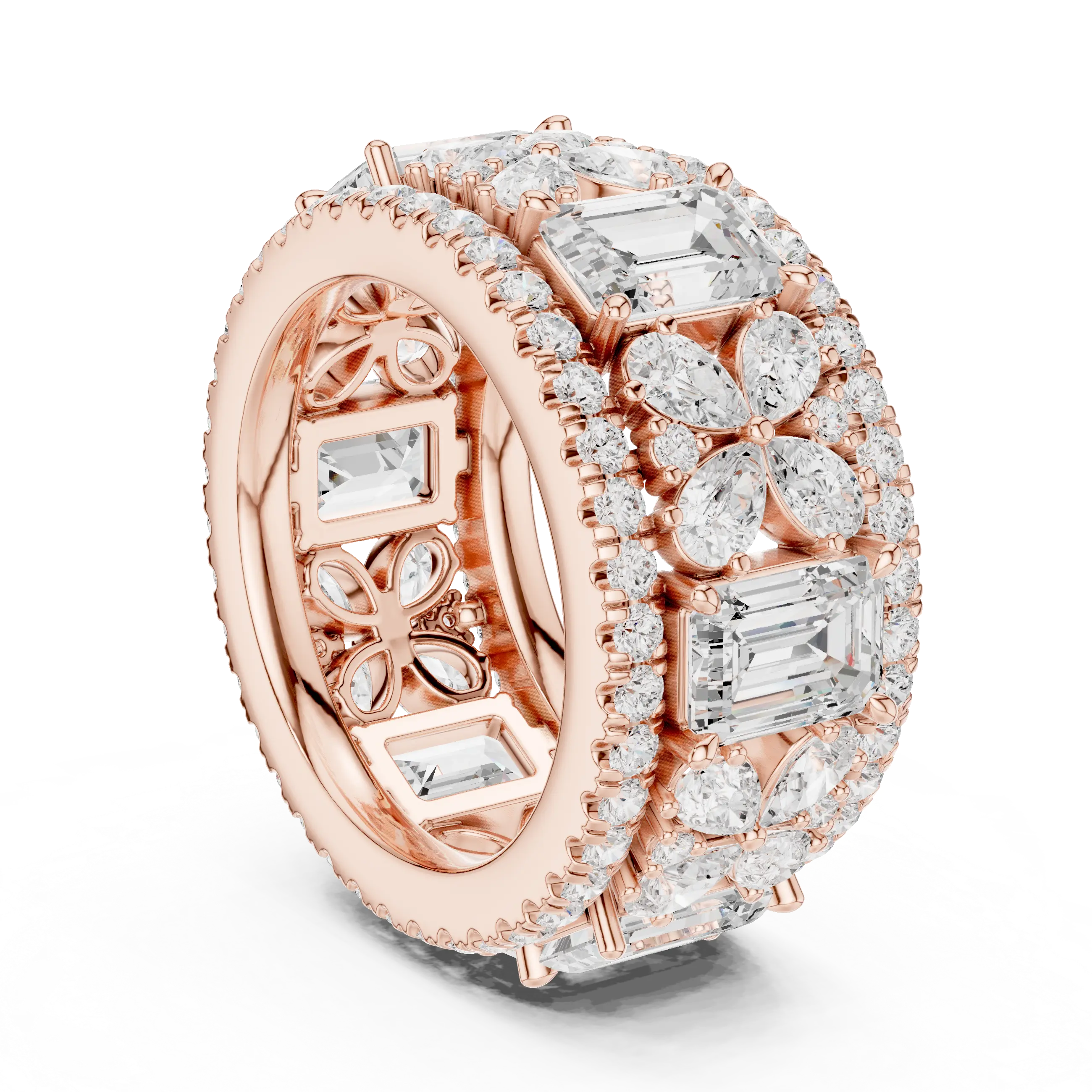 MJET040 - Intricate Petal Accent Multi-Row Eternity Ring