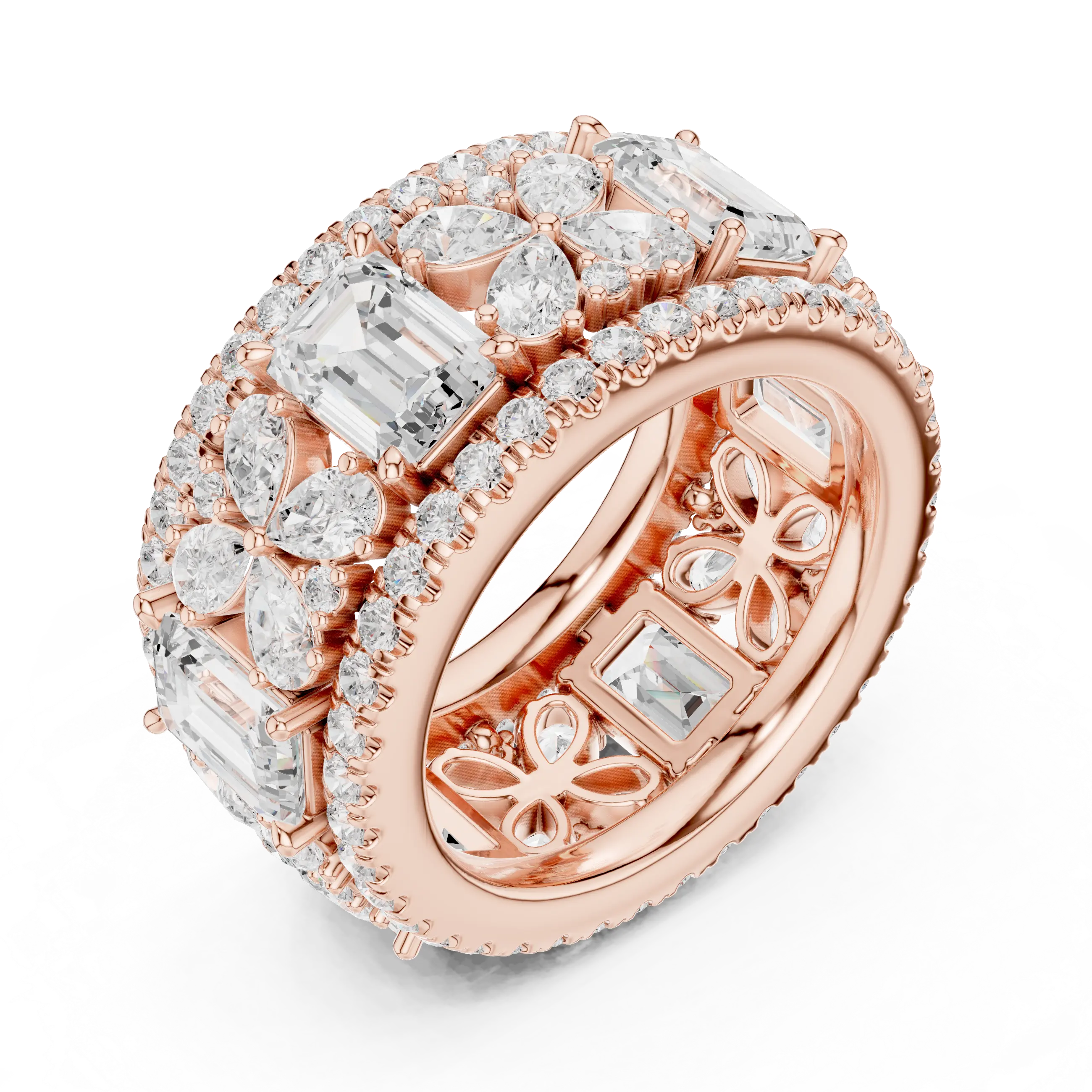 MJET040 - Intricate Petal Accent Multi-Row Eternity Ring