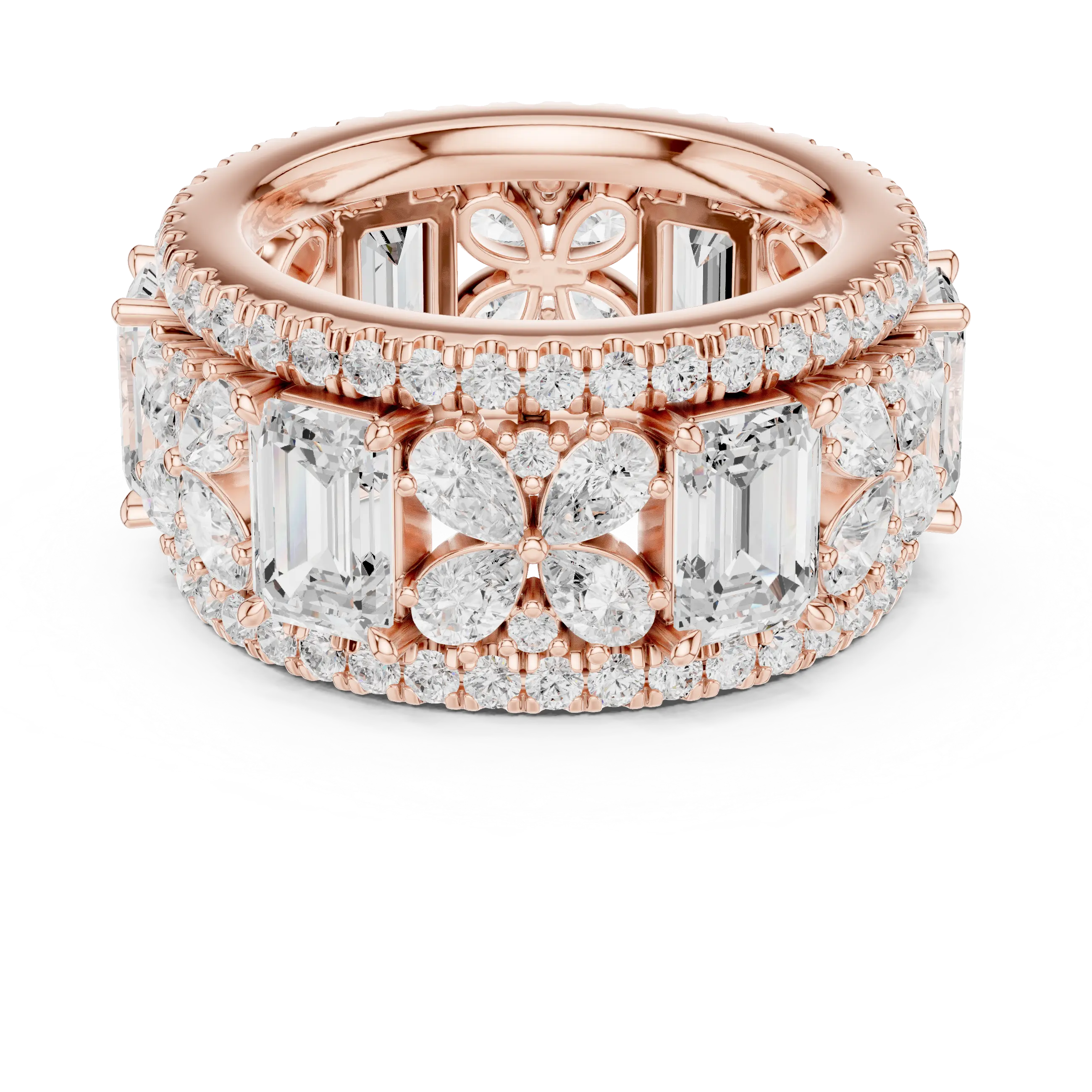 MJET040 - Intricate Petal Accent Multi-Row Eternity Ring