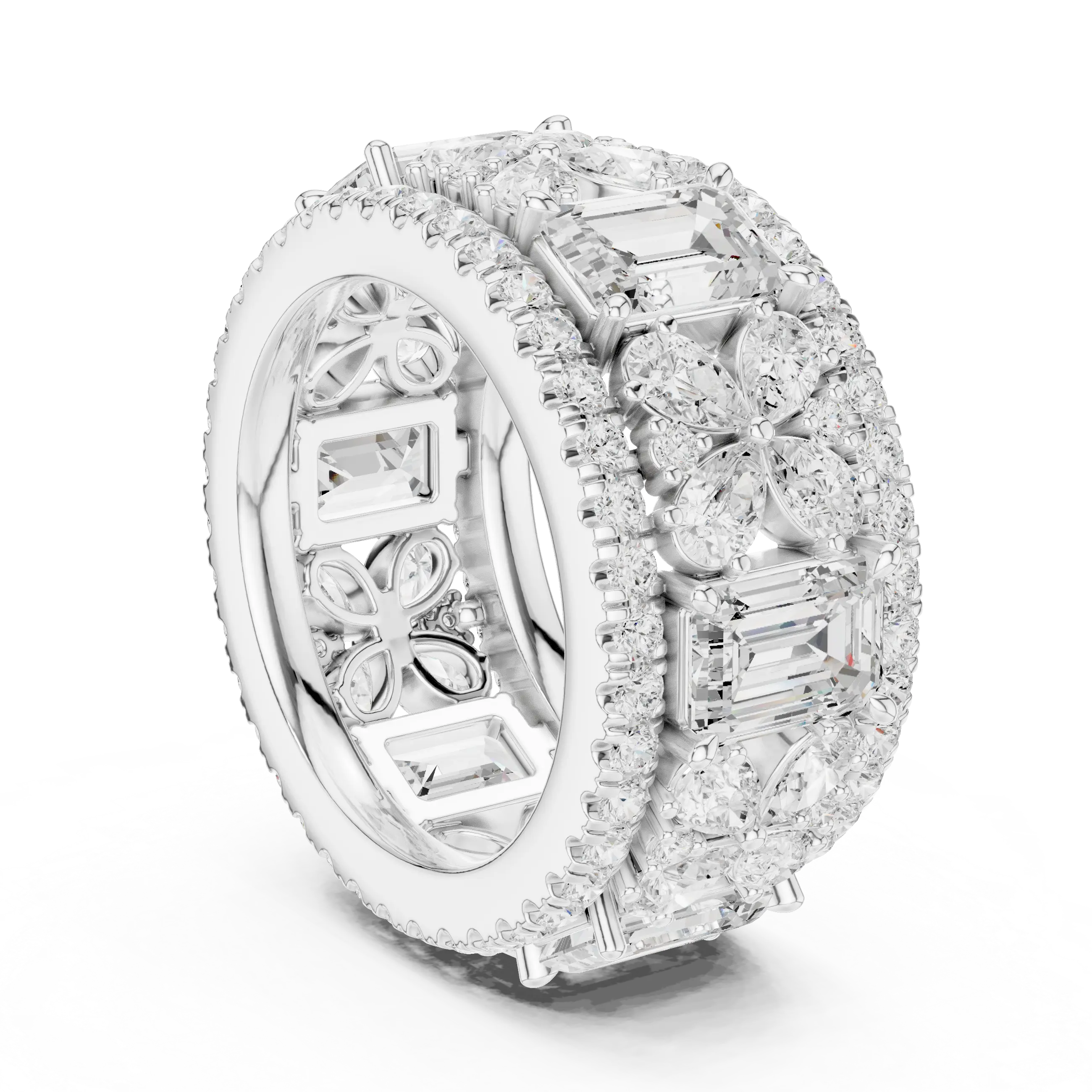 MJET040 - Intricate Petal Accent Multi-Row Eternity Ring