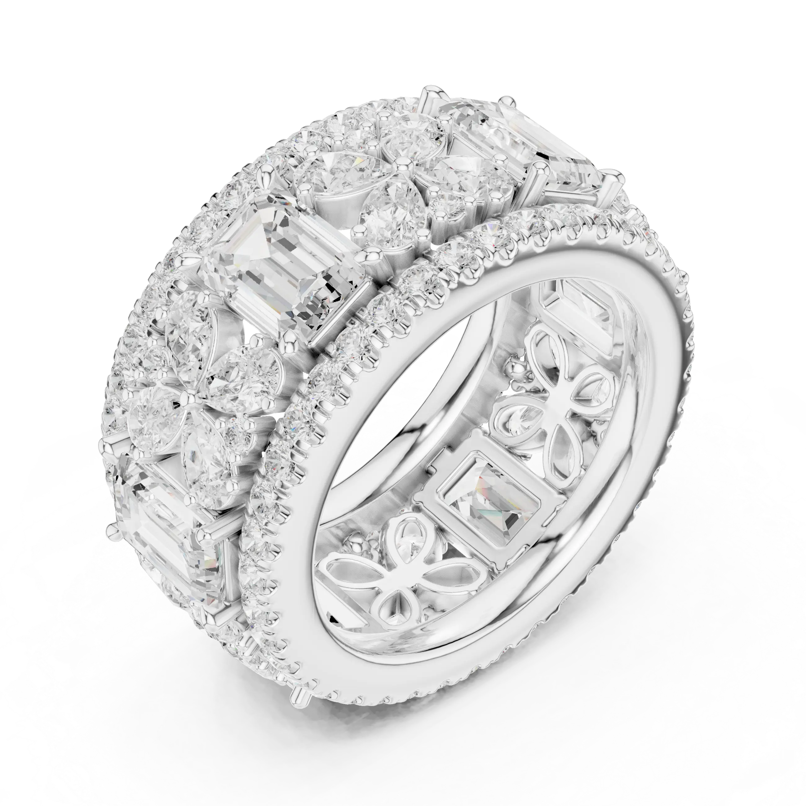 MJET040 - Intricate Petal Accent Multi-Row Eternity Ring