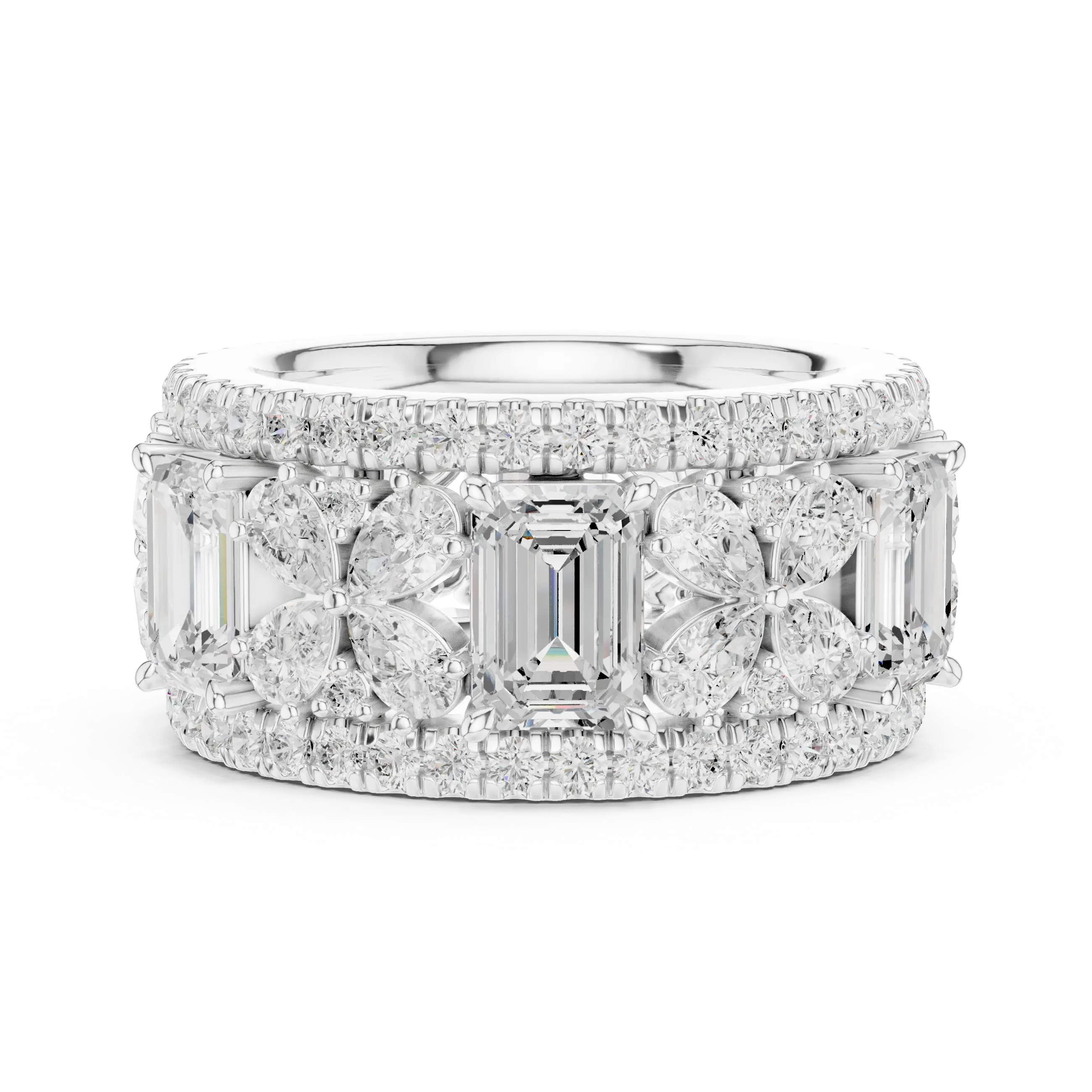 MJET040 - Intricate Petal Accent Multi-Row Eternity Ring