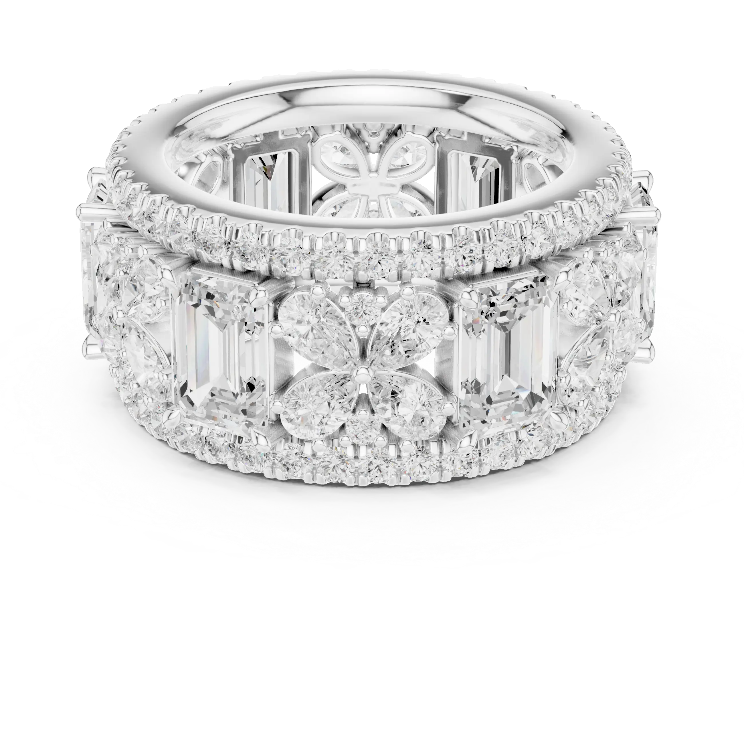 MJET040 - Intricate Petal Accent Multi-Row Eternity Ring