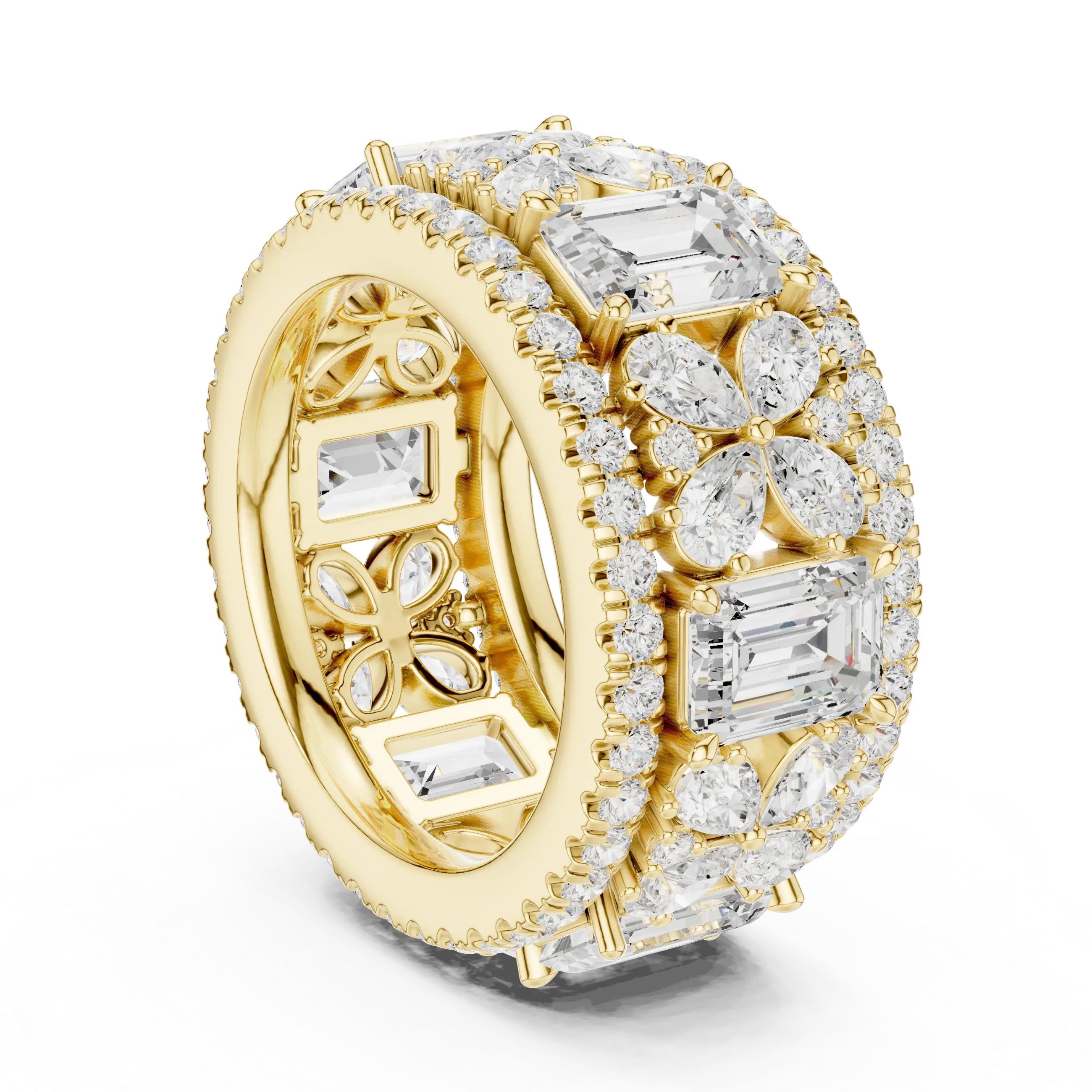 MJET040 - Intricate Petal Accent Multi-Row Eternity Ring