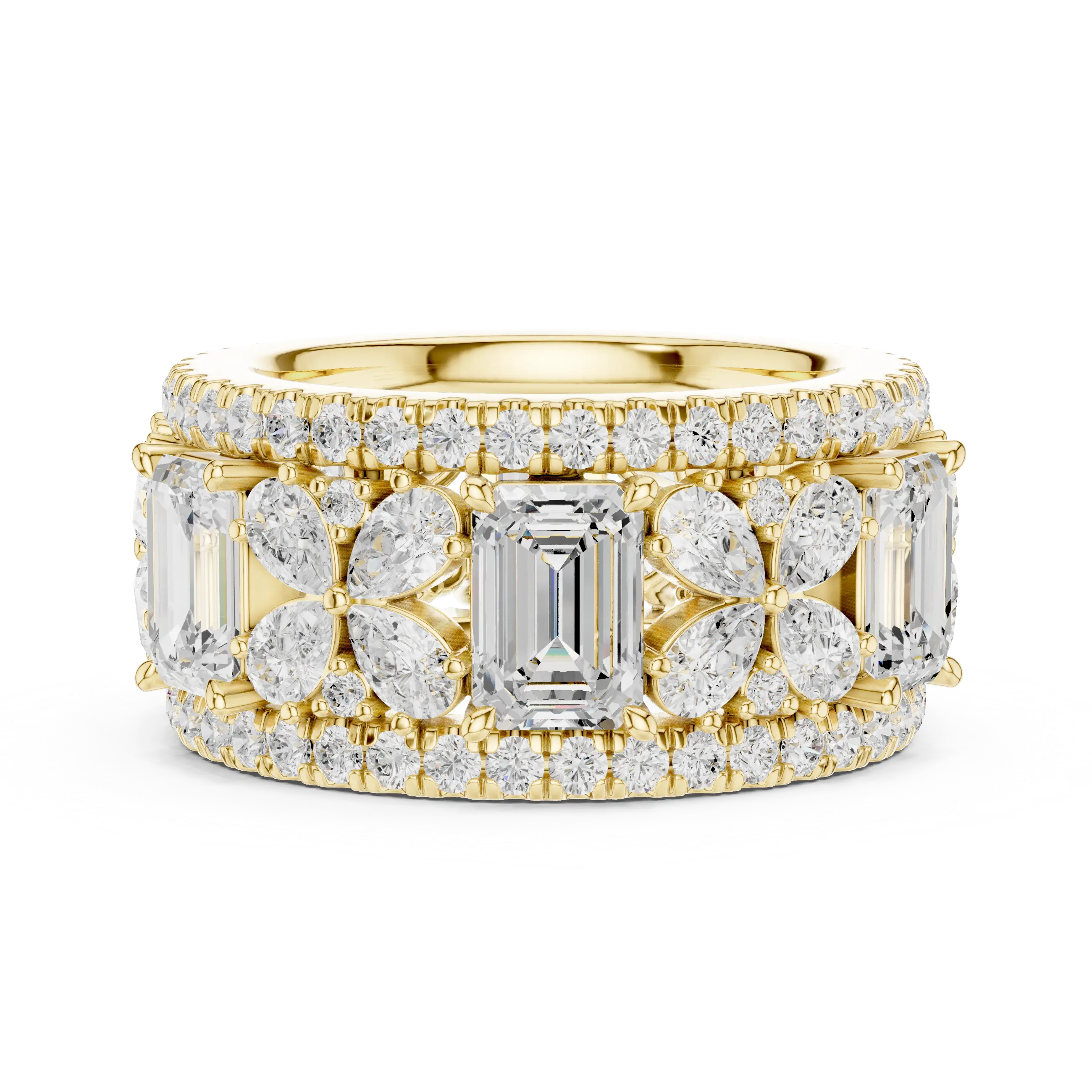 MJET040 - Intricate Petal Accent Multi-Row Eternity Ring