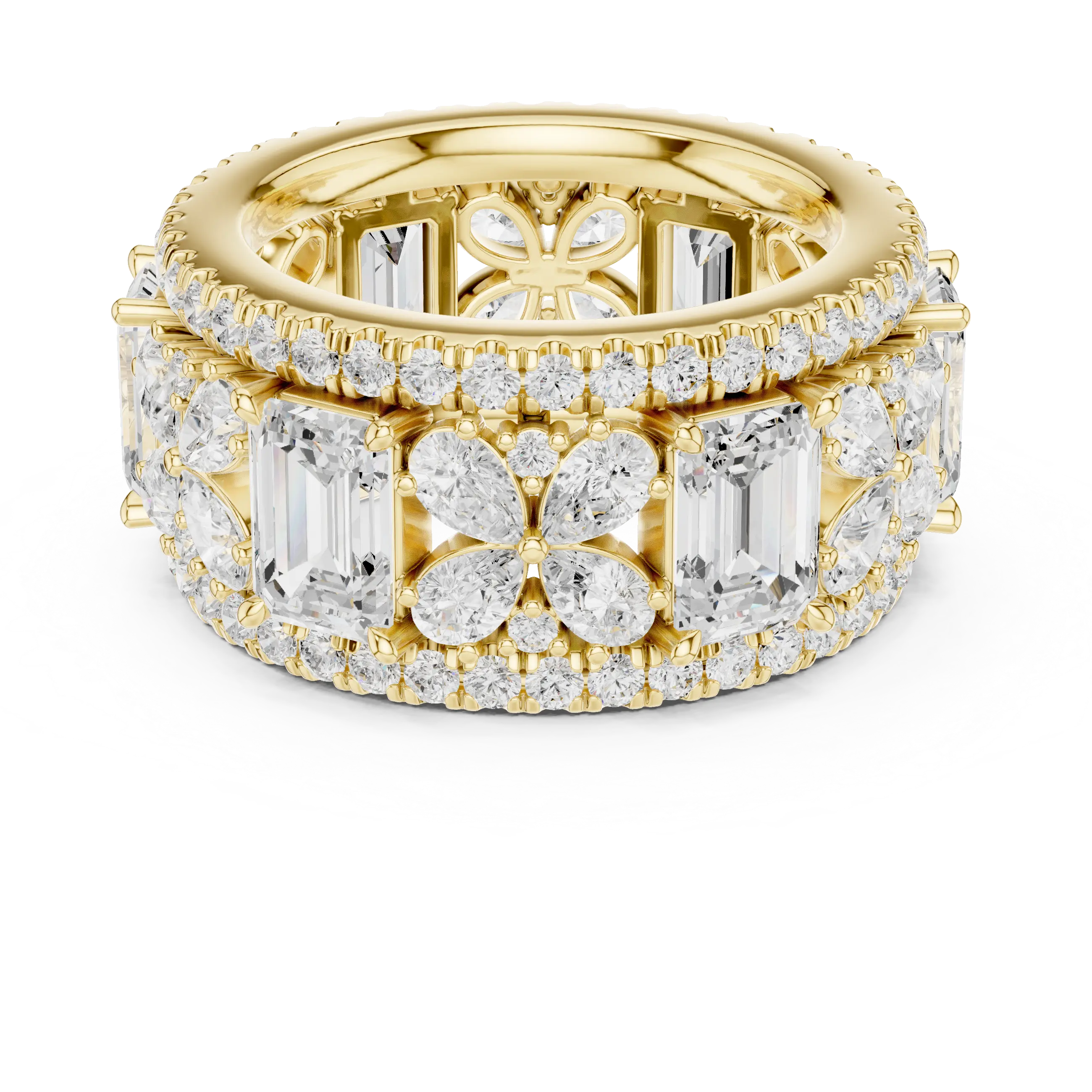 MJET040 - Intricate Petal Accent Multi-Row Eternity Ring