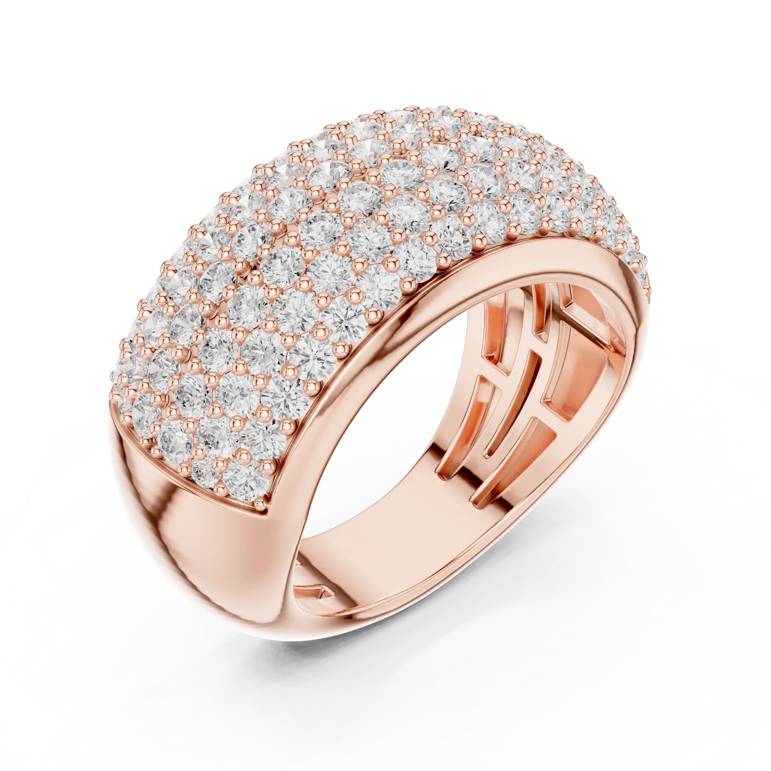 MJA021 - Micro Pavé Domed Cocktail Ring with Tapered Band