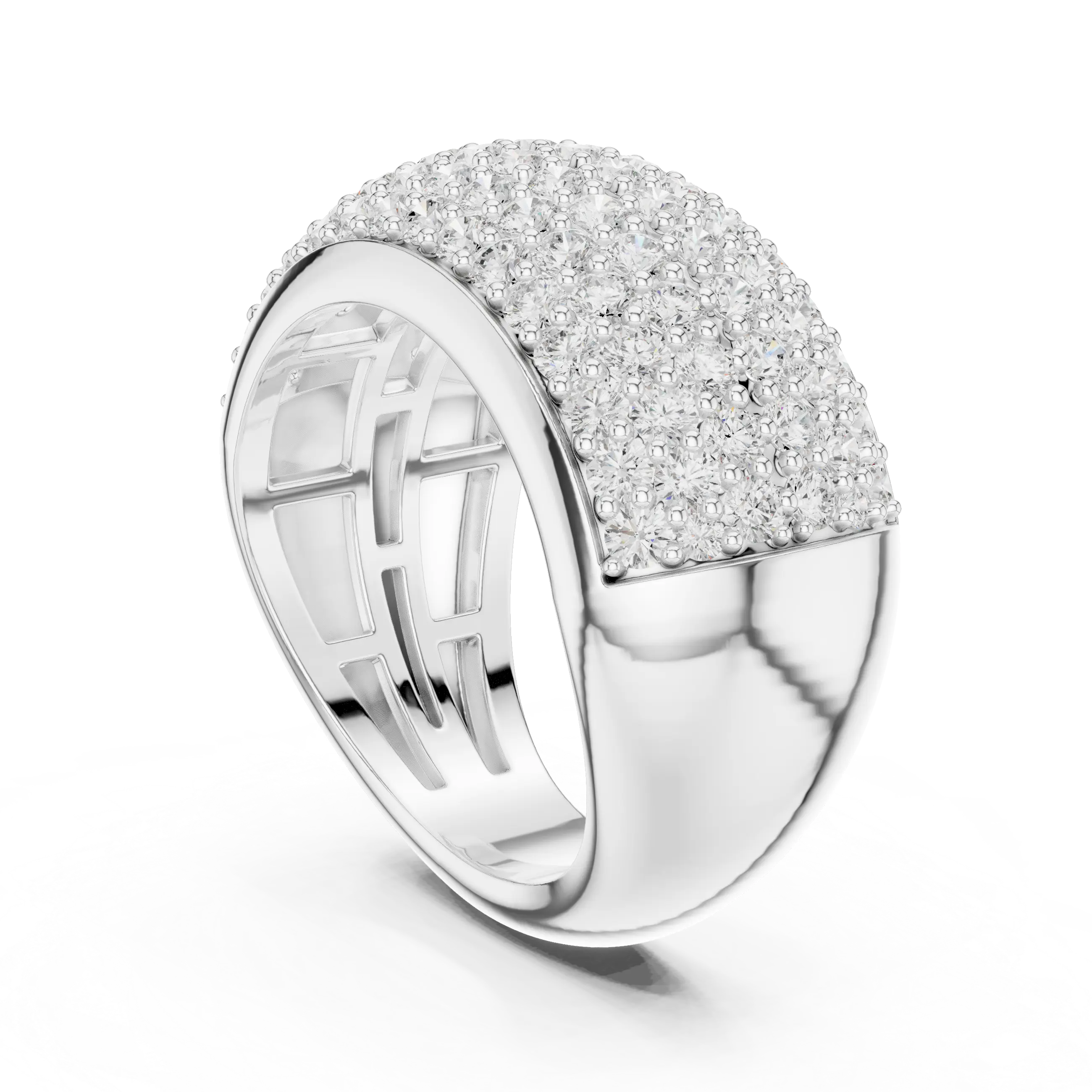 MJA021 - Micro Pavé Domed Cocktail Ring with Tapered Band