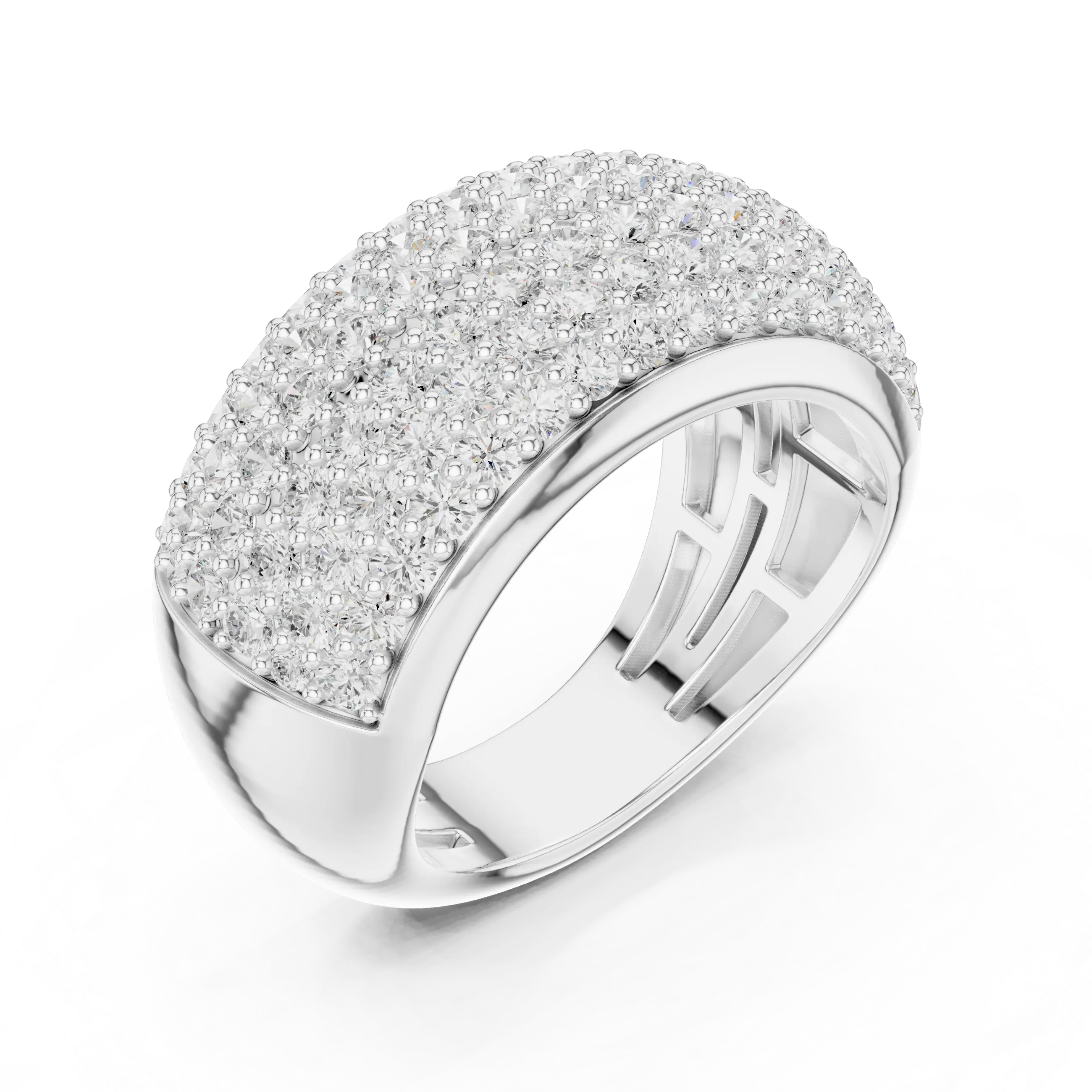 MJA021 - Micro Pavé Domed Cocktail Ring with Tapered Band
