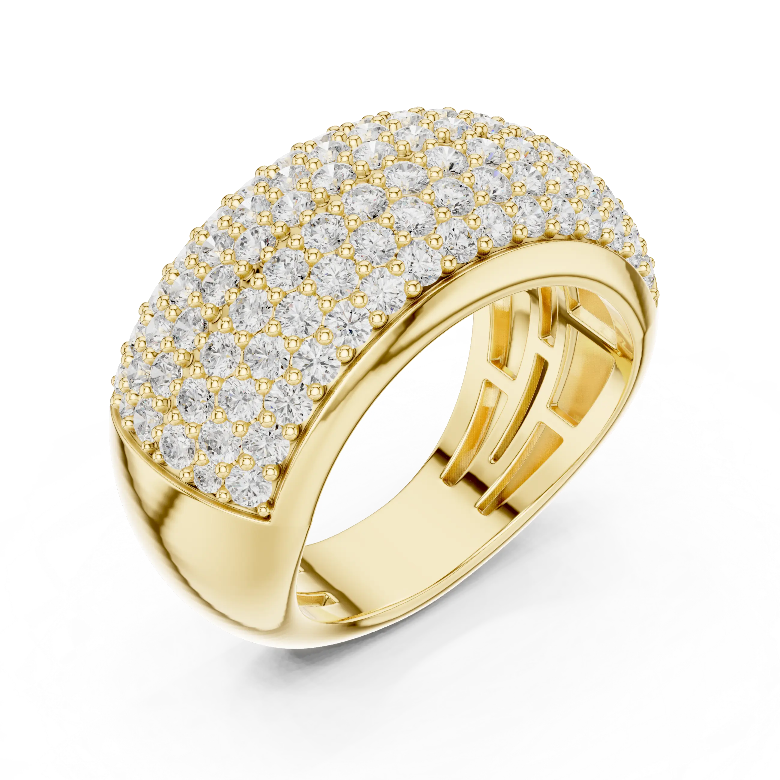 MJA021 - Micro Pavé Domed Cocktail Ring with Tapered Band