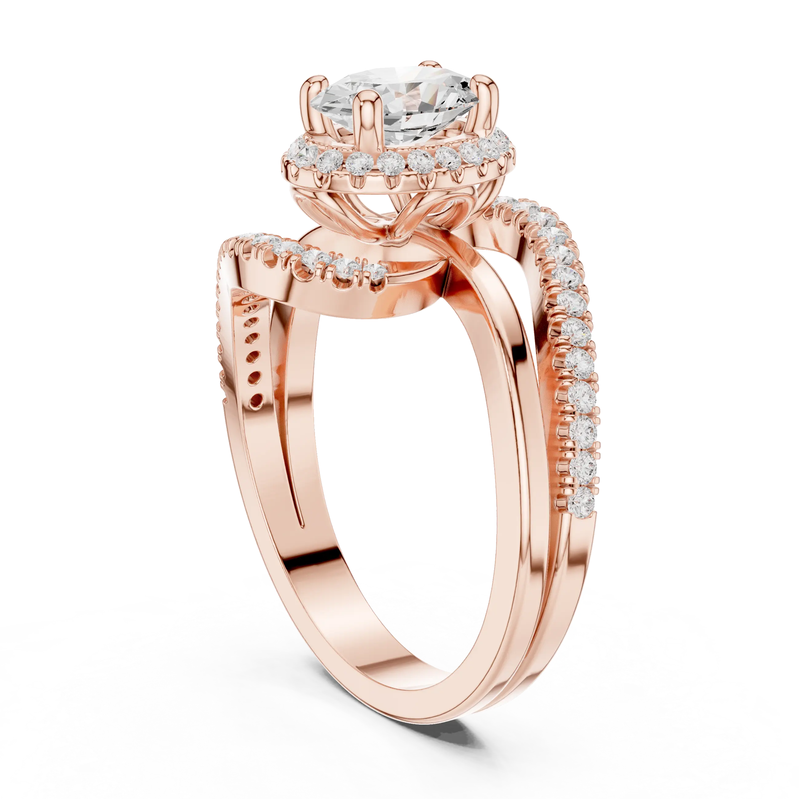 MJR0130 - Oval Cut Halo Ring with Pavé Bypass Frame