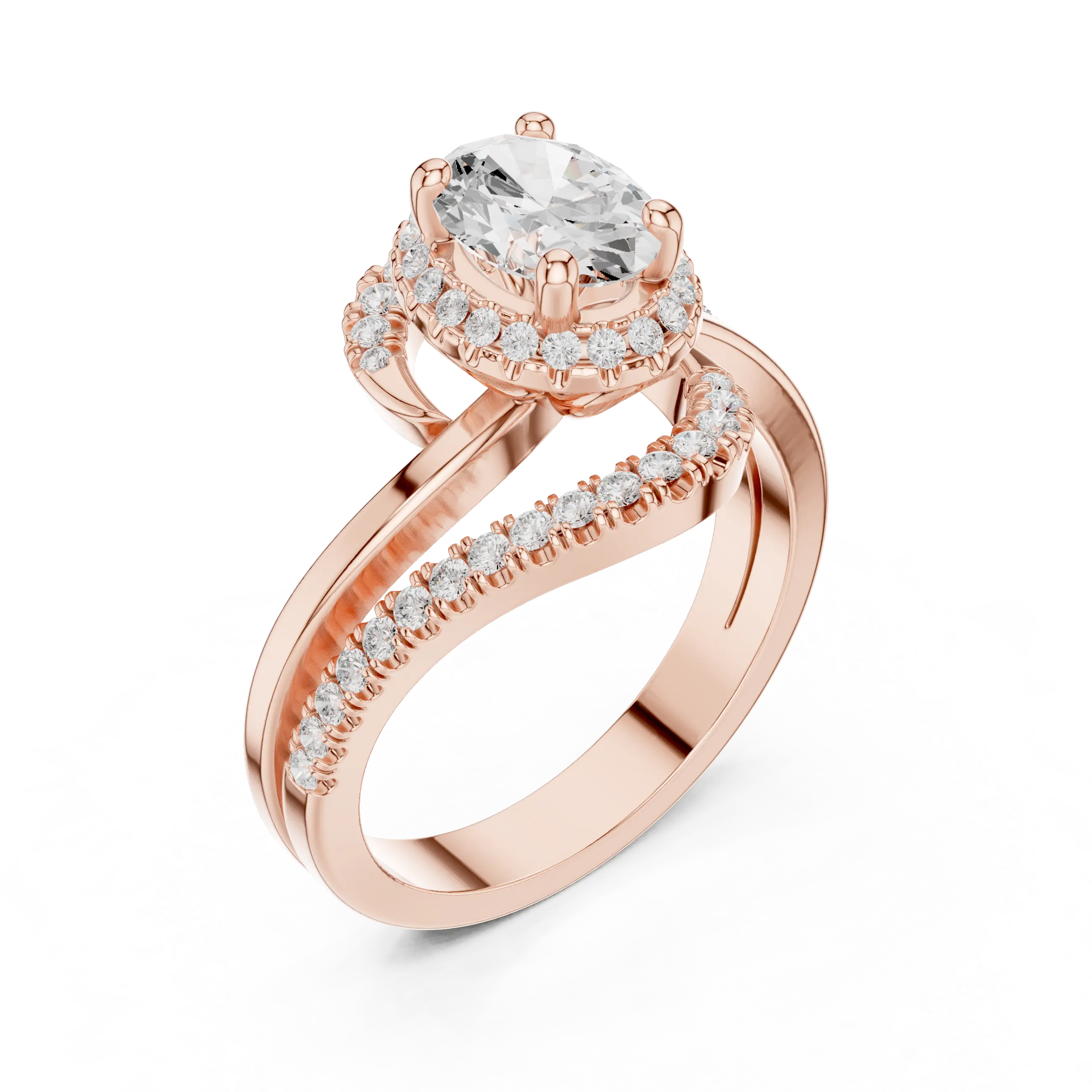 MJR0130 - Oval Cut Halo Ring with Pavé Bypass Frame