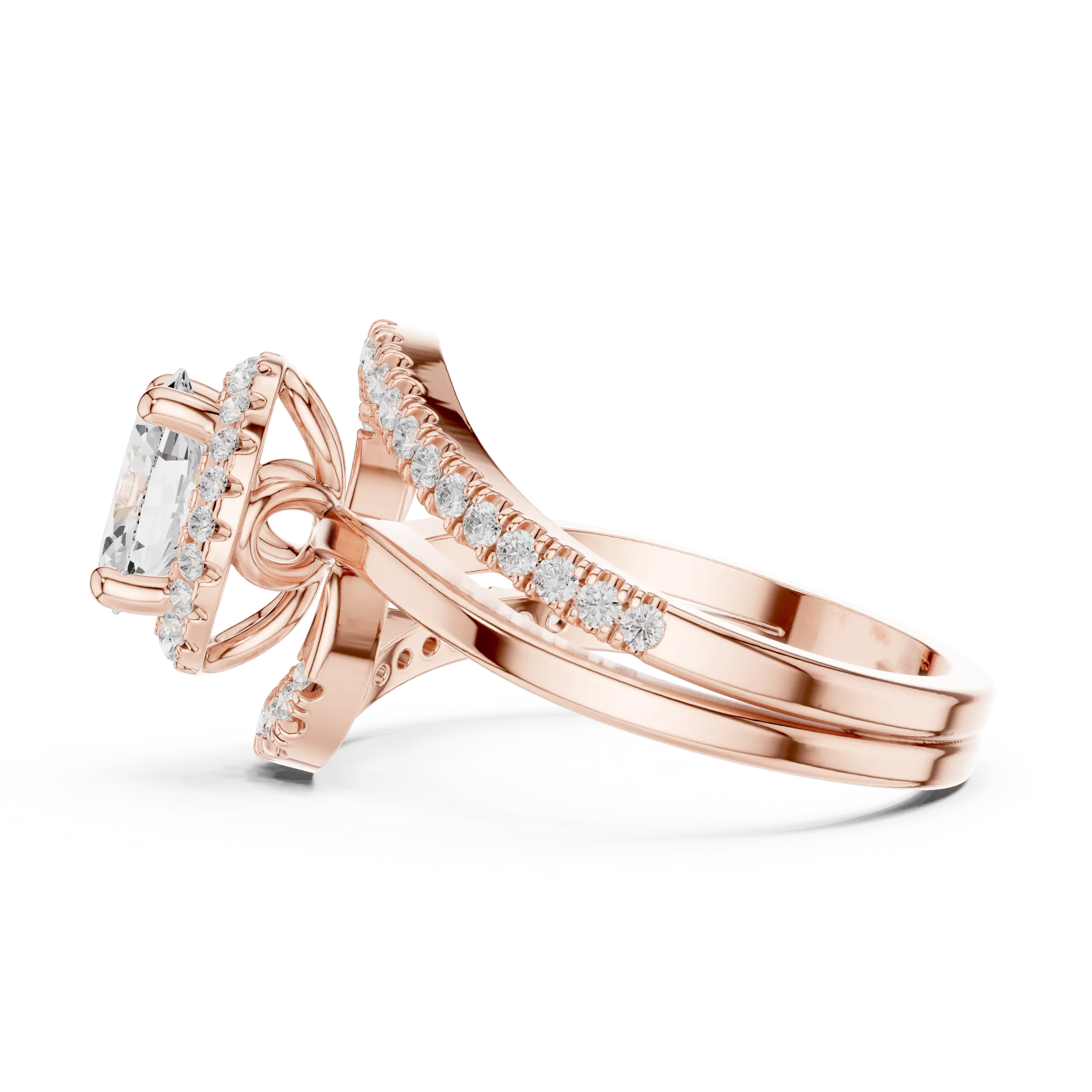 MJR0130 - Oval Cut Halo Ring with Pavé Bypass Frame